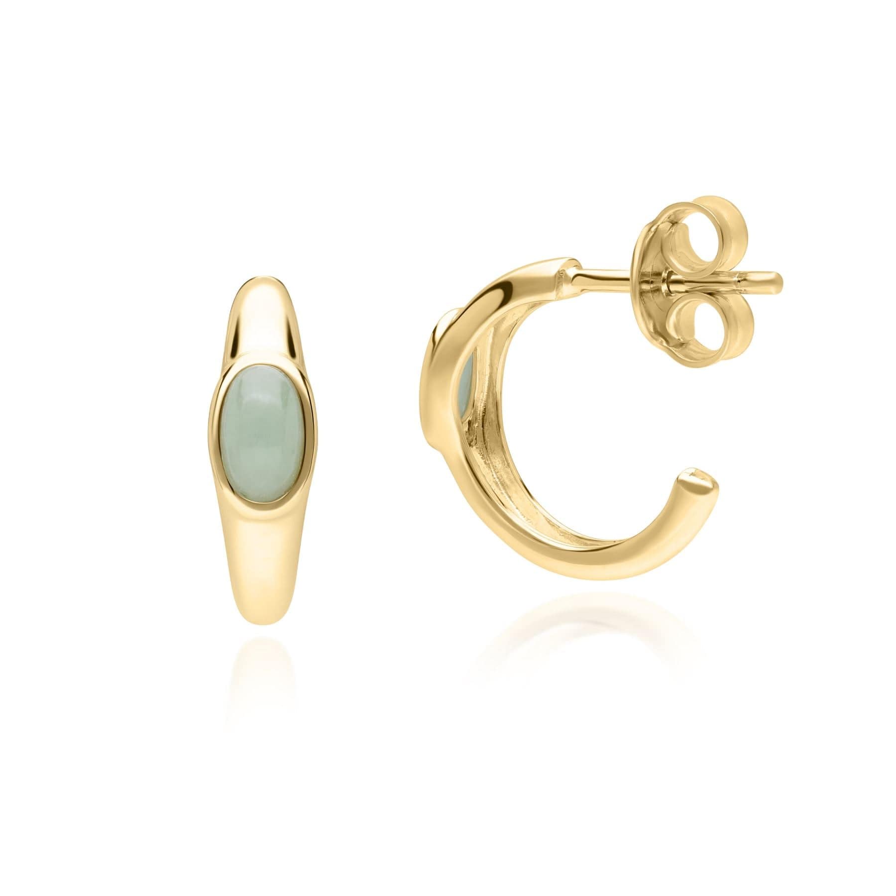 270E036802925 Modern Classic Oval Jade Green Hoop Earrings in 18ct Gold Plated Silver 3