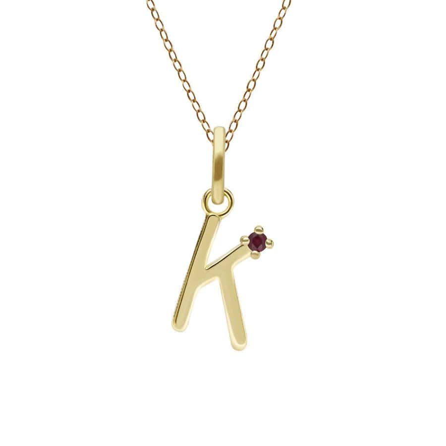 135P2060029 Initial Ruby Letter Necklace In 9ct Yellow Gold 12