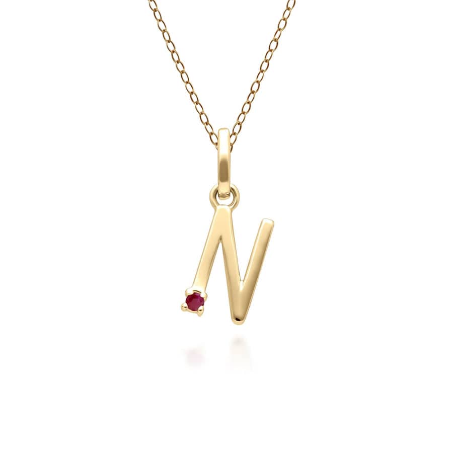 135P2059029 Initial Ruby Letter Necklace In 9ct Yellow Gold 15
