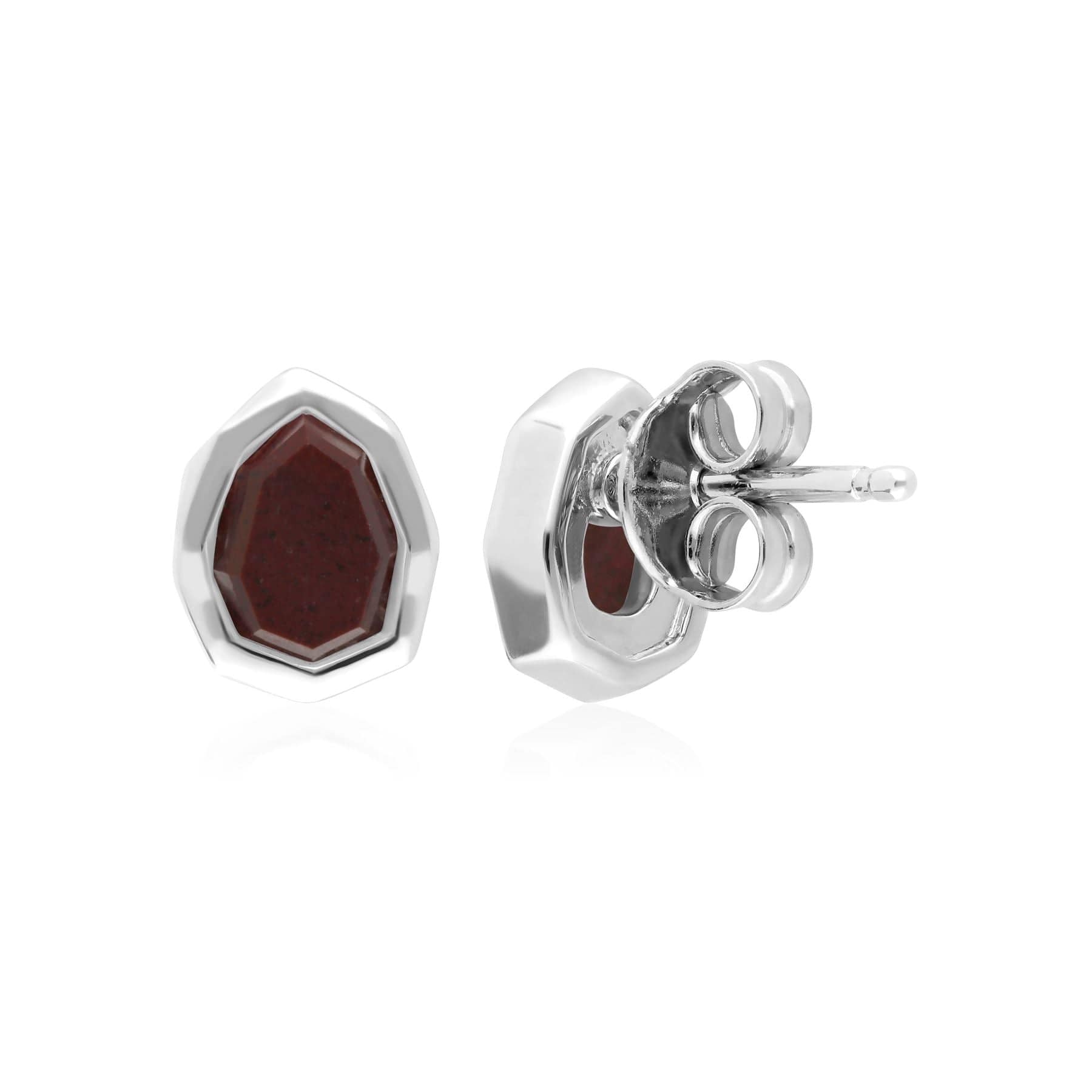 271E021302925 Irregular B Gem Red Jasper Stud Earrings in Sterling Silver 2