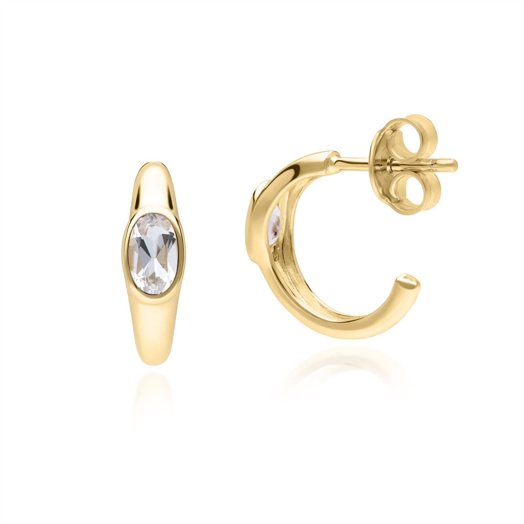 Modern Classic Oval White Topaz Stud Earrings in 18ct Gold Plated Silver - Gemondo