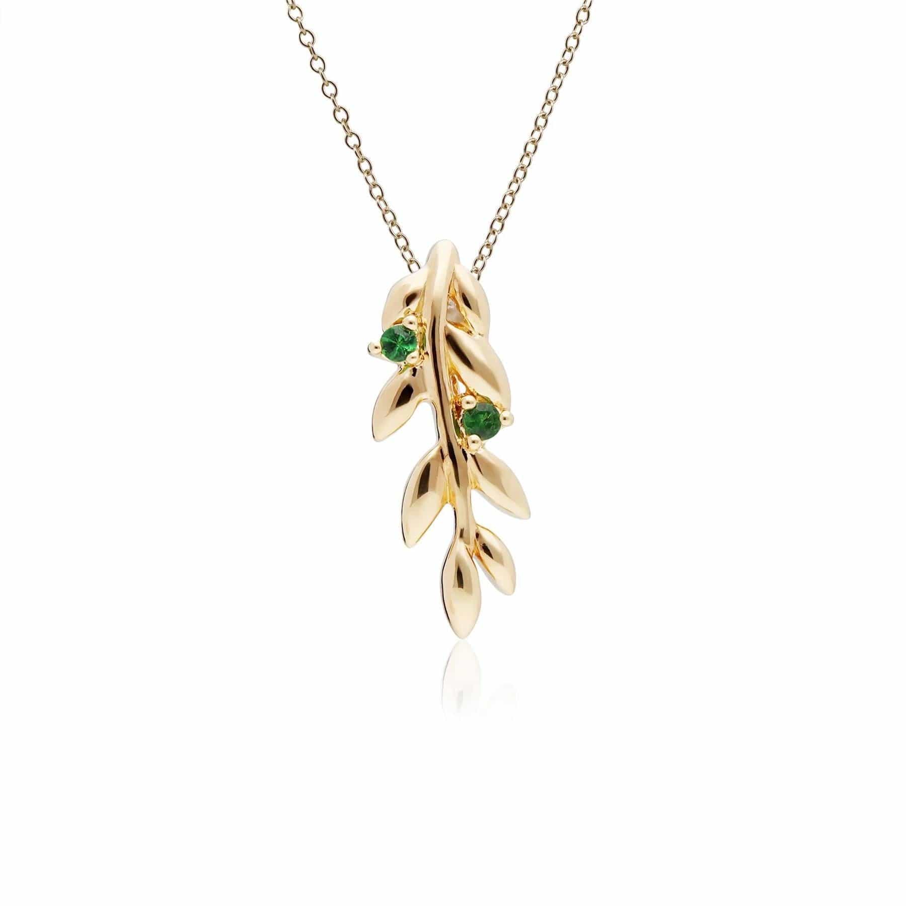 O Leaf Tsavorite Pendant & Stud Earring Set in Gold Plated 925 Sterling Silver - Gemondo
