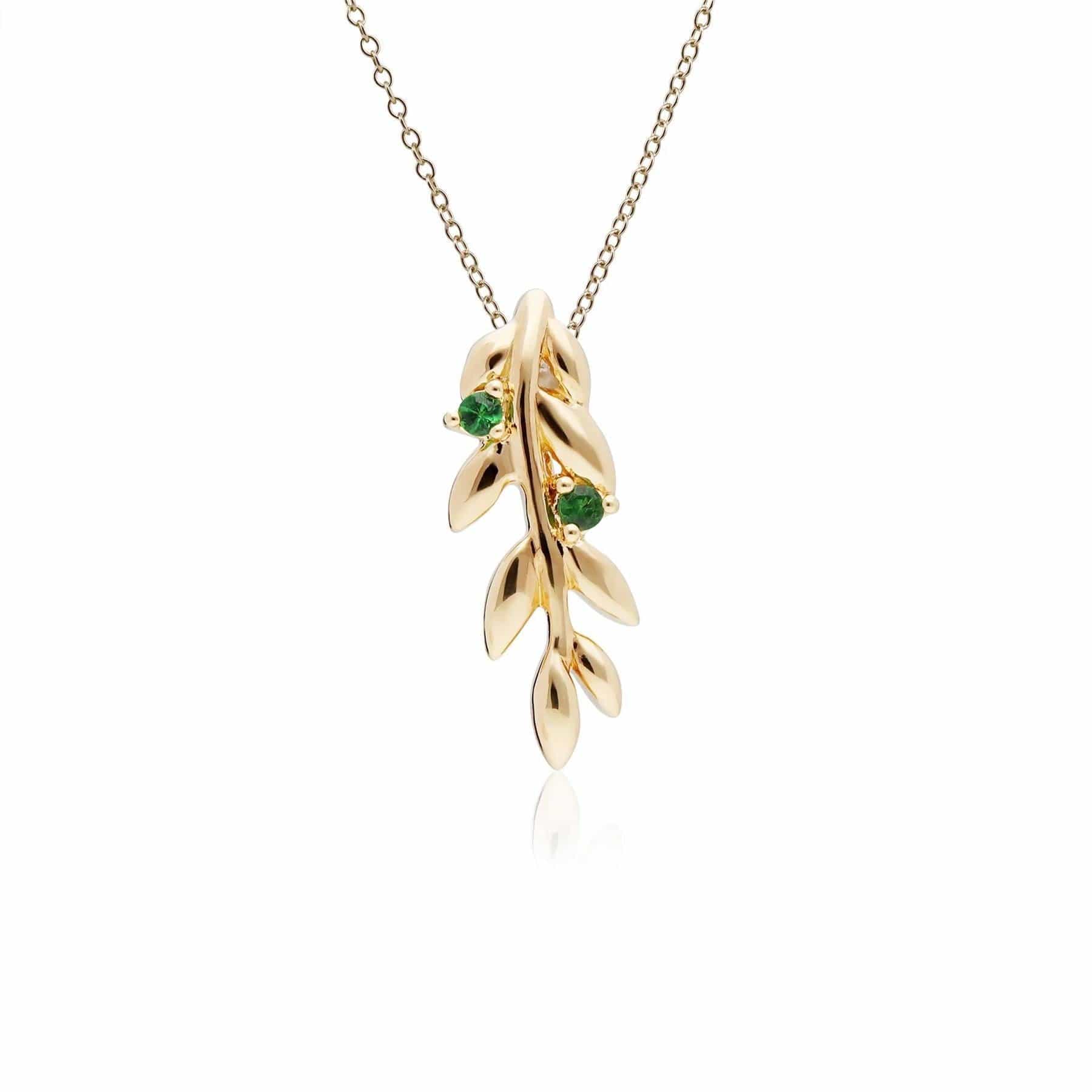 270P029501925-270E028001925 O Leaf Tsavorite Pendant & Stud Earring Set in Gold Plated 925 Sterling Silver 2