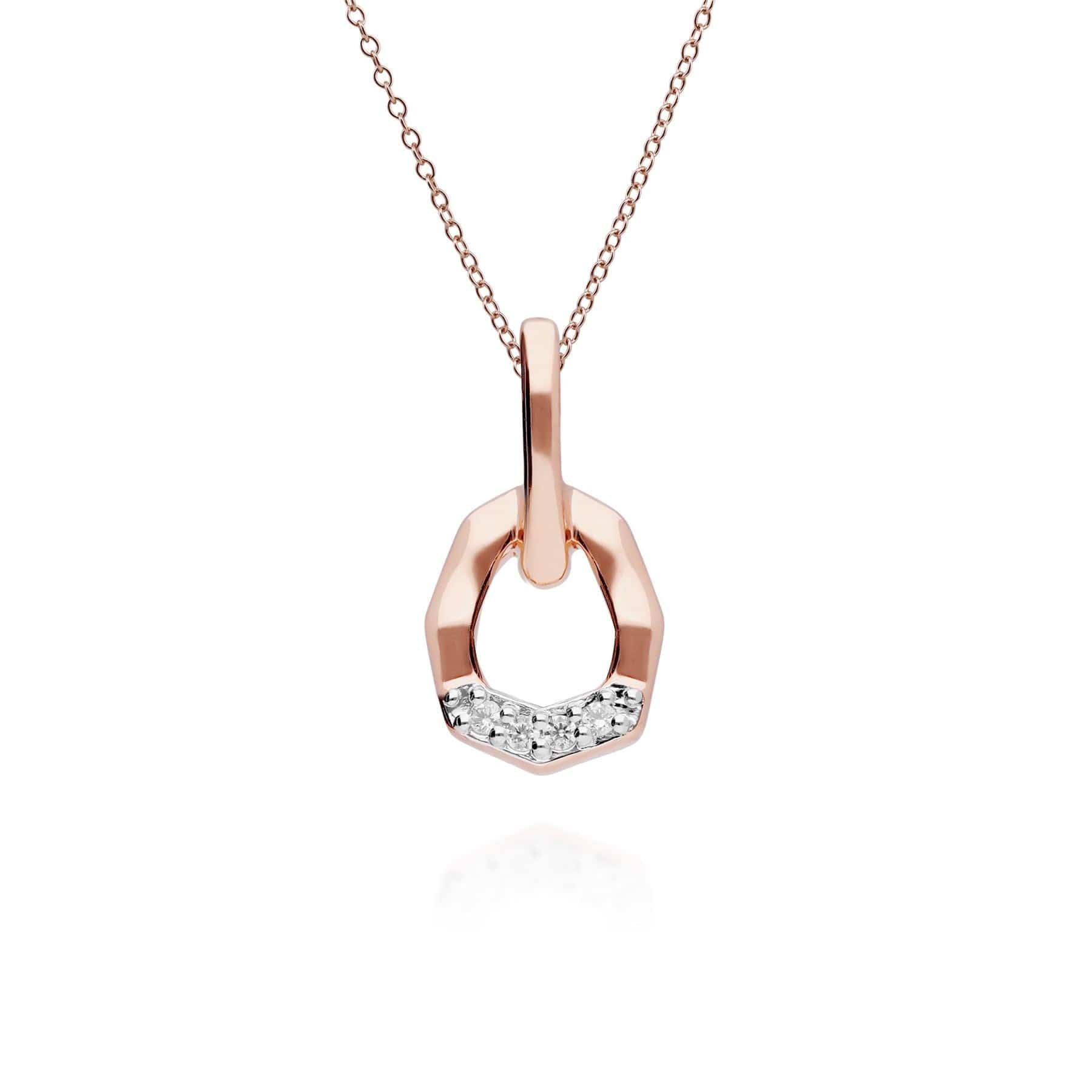 Diamond Pave Asymmetrical Pendant Necklace in 9ct Rose Gold
