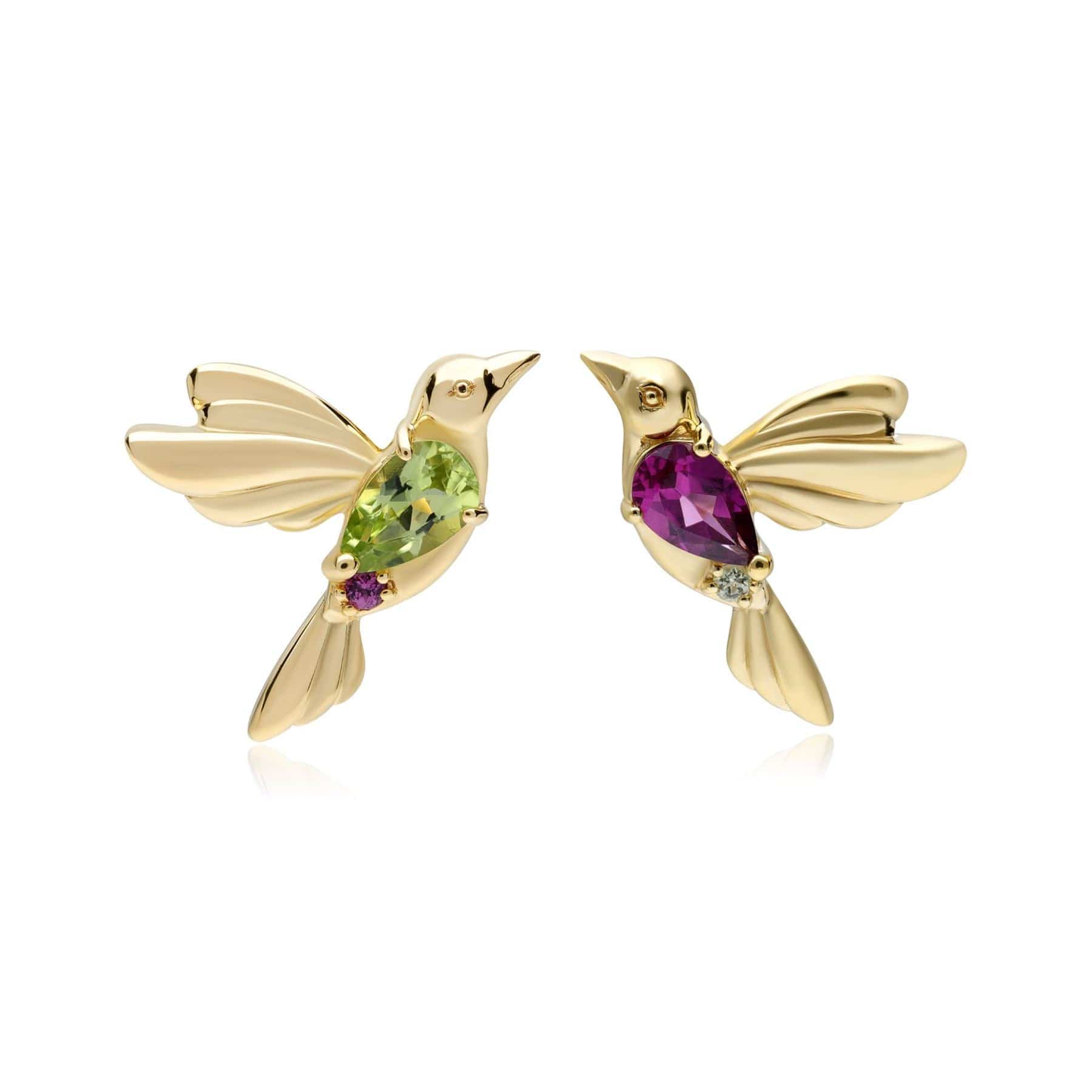 Gemondo ECFEW™ 'The Creator' Mismatched Peridot & Rhodolite Hummingbird Stud Earrings