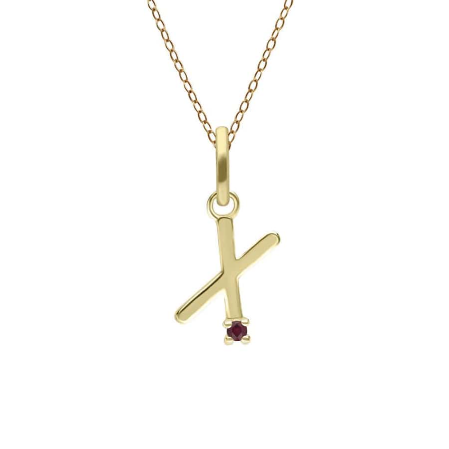 135P2082029 Initial Ruby Letter Necklace In 9ct Yellow Gold 25