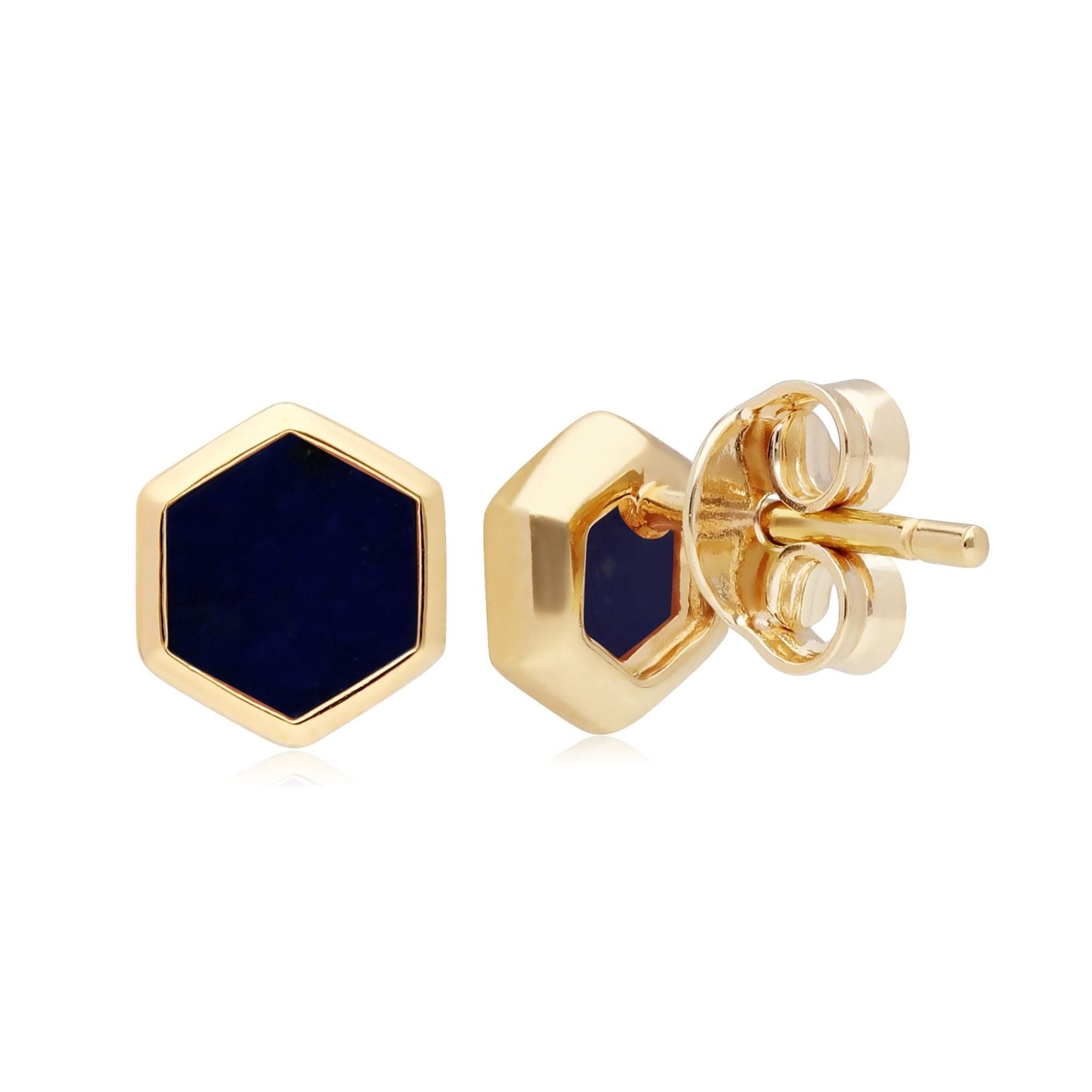 270E027603925 Micro Statement Lapis Lazuli Stud Earrings in Gold Plated Silver 2