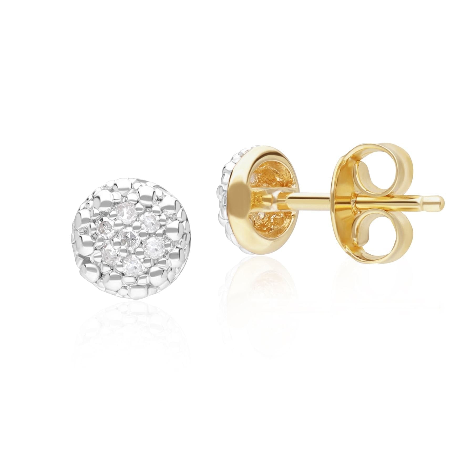 191E0425019 Diamond Pave Round Stud Earrings in 9ct Yellow Gold Side