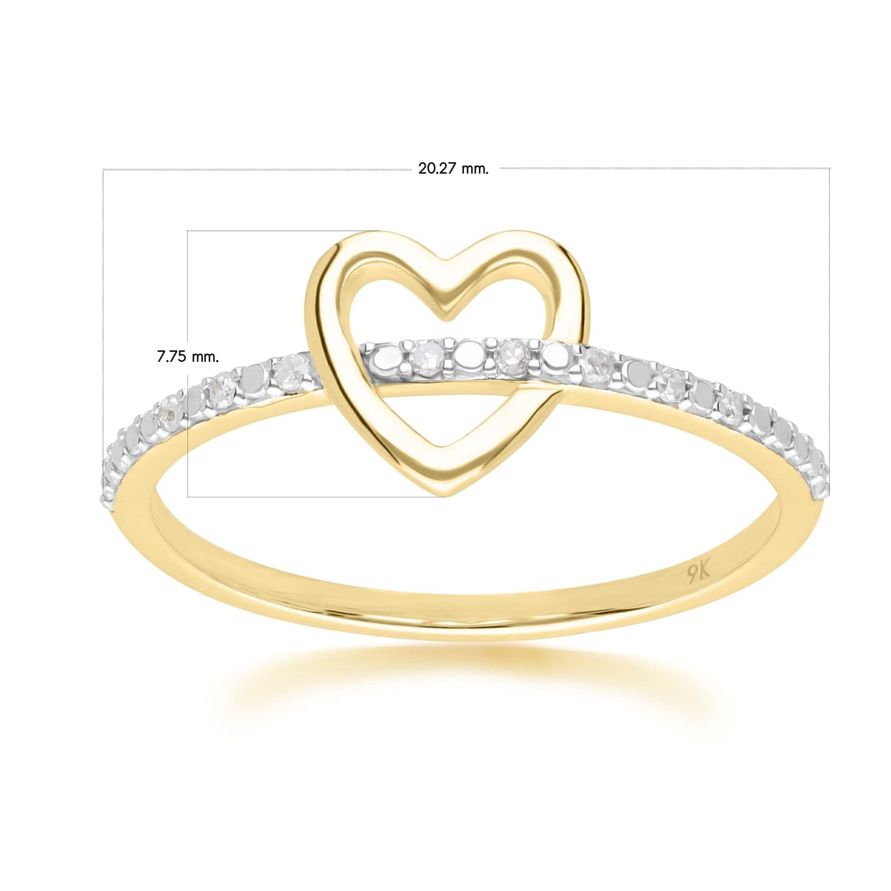 191R0935019 Love Heart Diamond Band Ring in 9ct Yellow Gold Dimensions