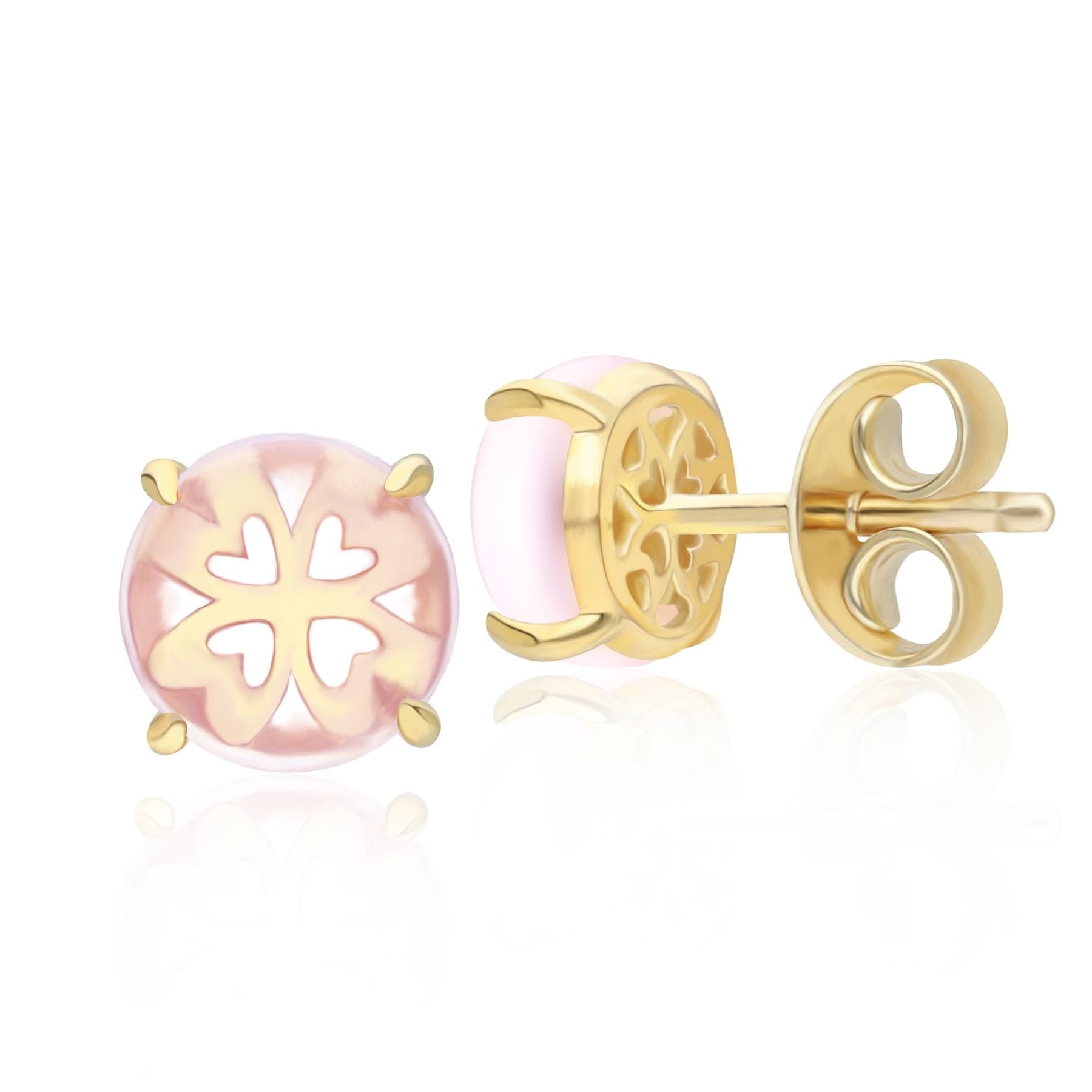 253E391802925 Gardenia Pink Amethyst Cabochon Stud Earrings in Gold Plated Sterling Silver Side