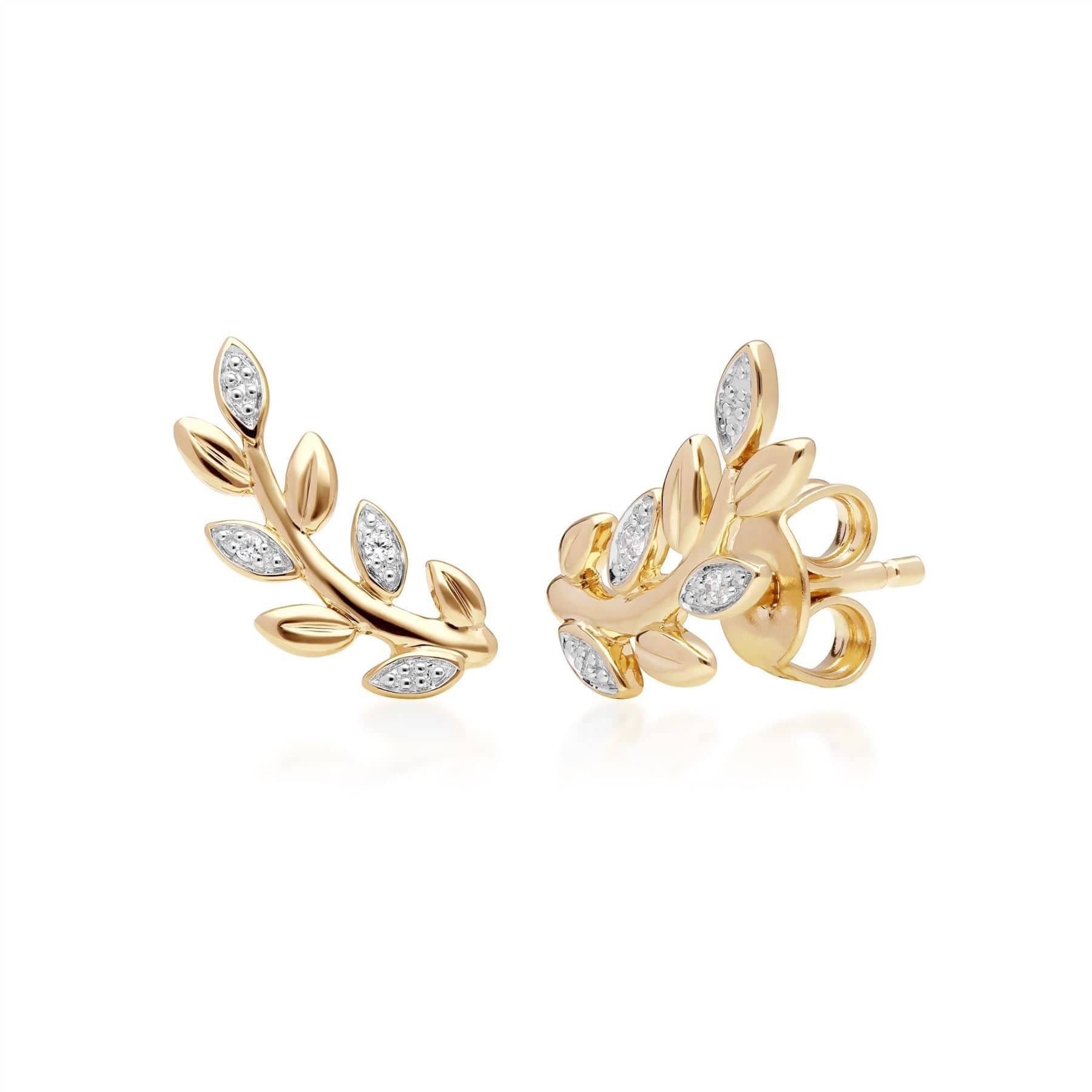 O Leaf Diamond Stud Earring & Ring Set in 9ct Yellow Gold - Gemondo