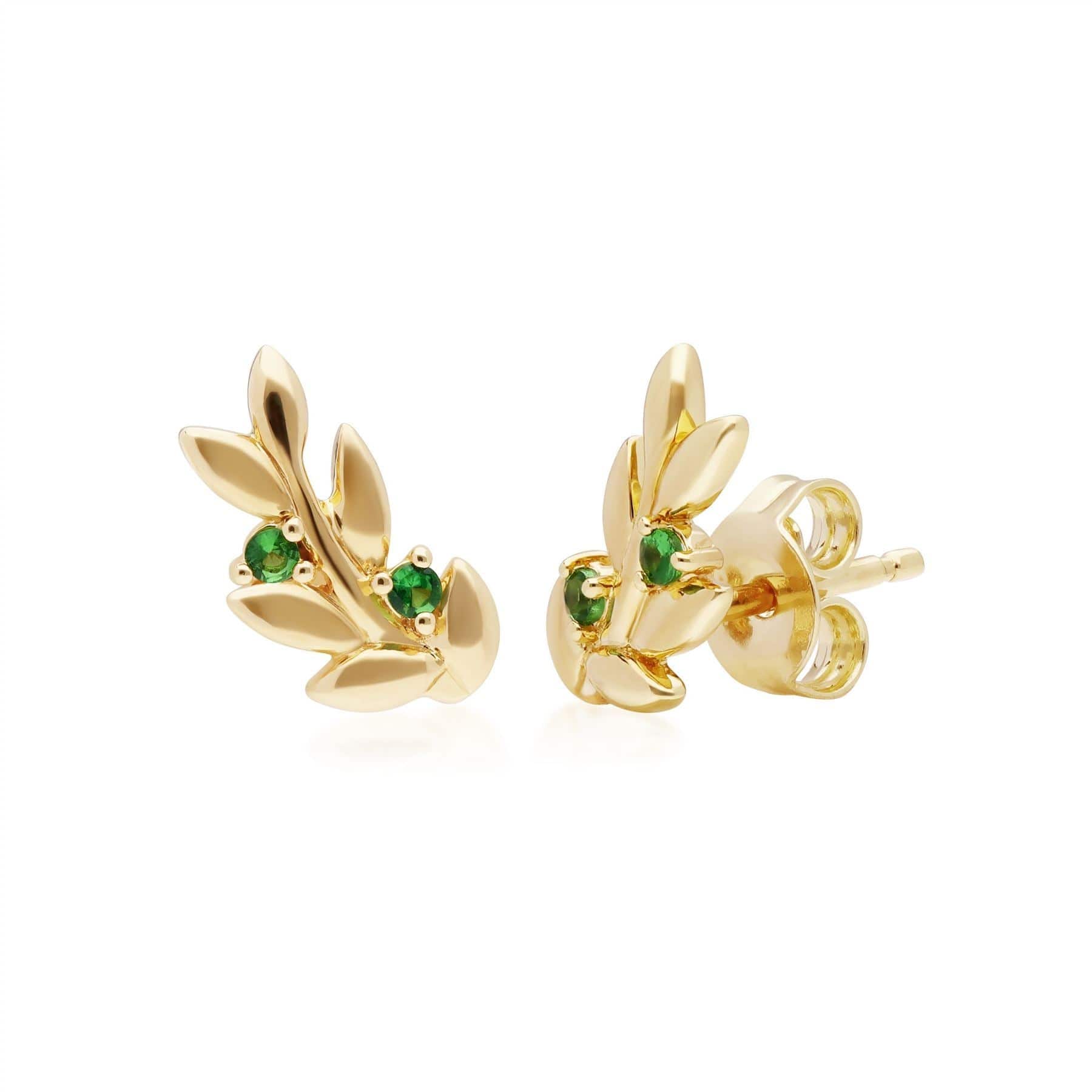 O Leaf Tsavorite Pendant & Stud Earring Set in Gold Plated 925 Sterling Silver - Gemondo