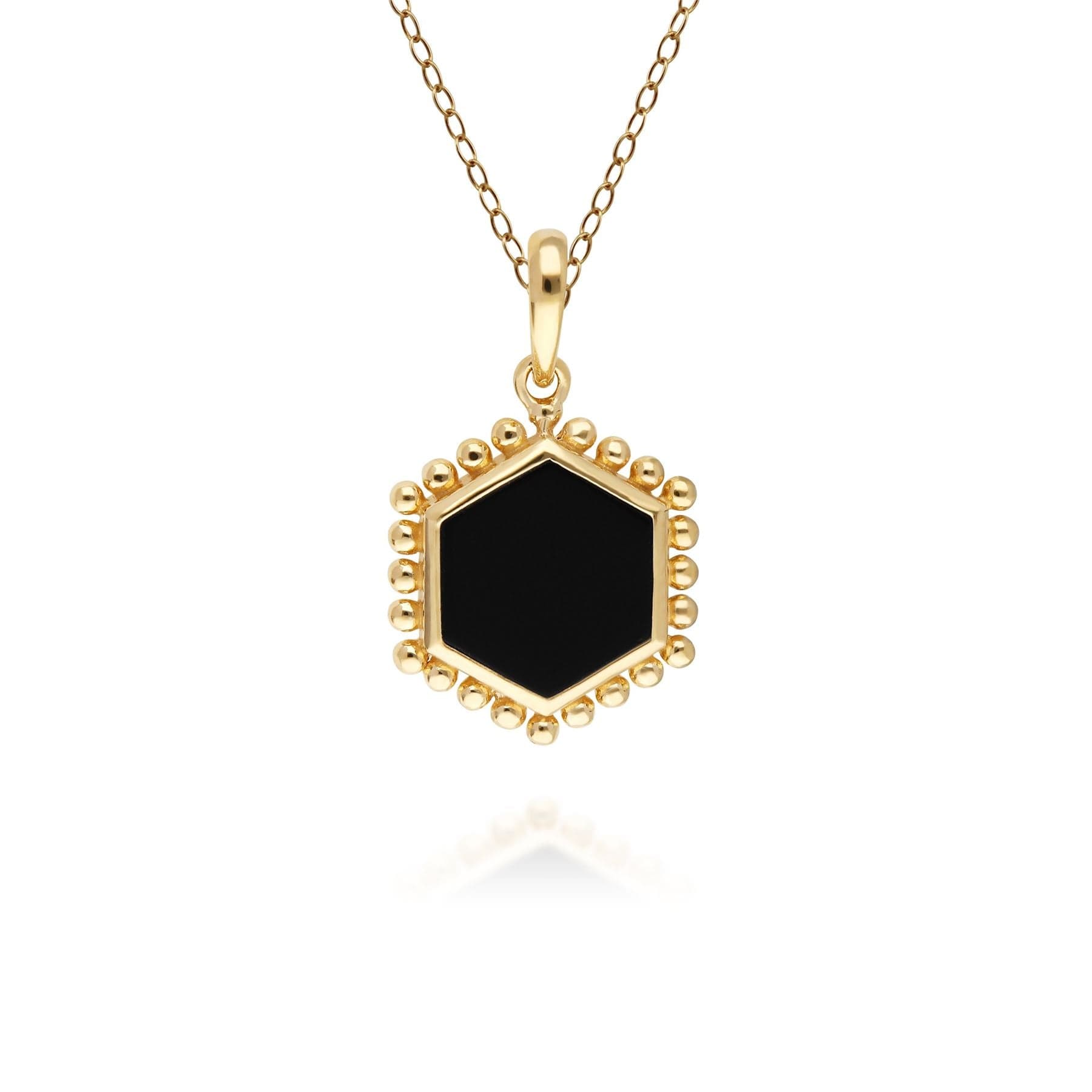 271P017503925 Black Onyx Flat Slice Hex Pendant in Gold Plated Sterling Silver 1