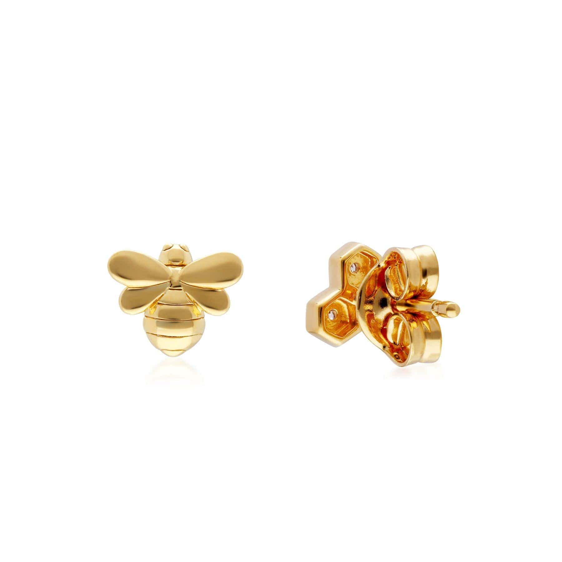 191E0409019 Honeycomb Inspired Mismatched Diamond Bee Earrings in 9ct Yellow Gold 4