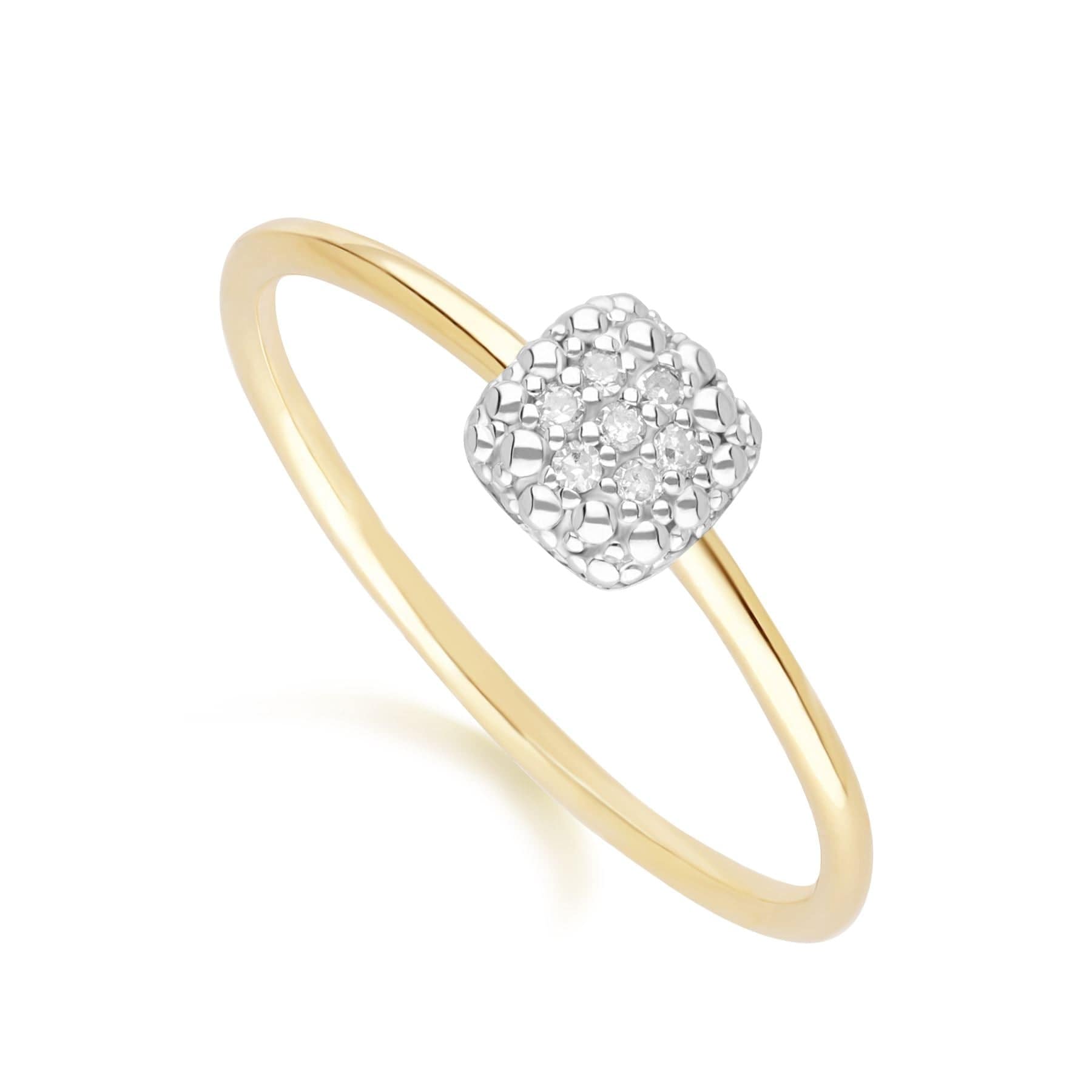 191R0933019 Diamond Pave Square Ring 9ct Yellow Gold Side