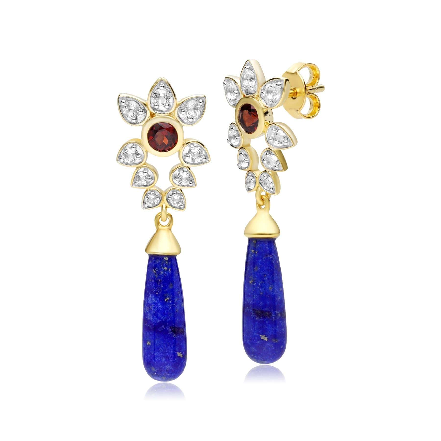 Gemondo ECFEW™ 'The Creator' Lapis Lazuli, White Topaz & Garnet Floral  Drop Earrings