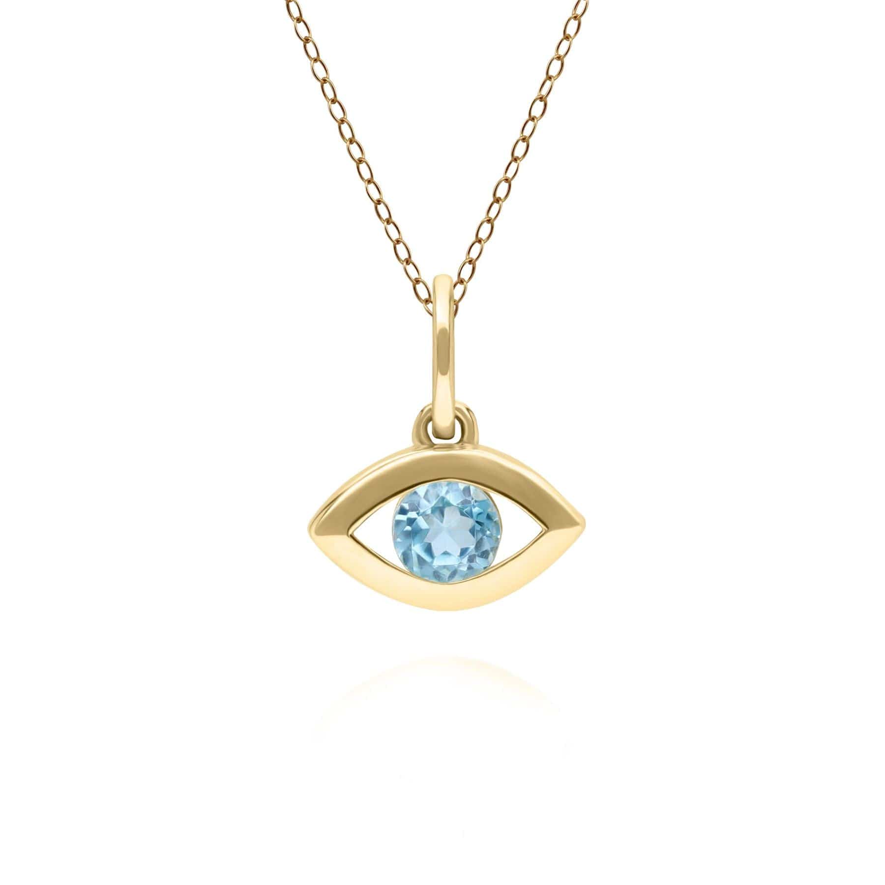 ECFEW™ Dainty Evil Eye Blue Topaz Pendant in 9ct Yellow Gold - Gemondo