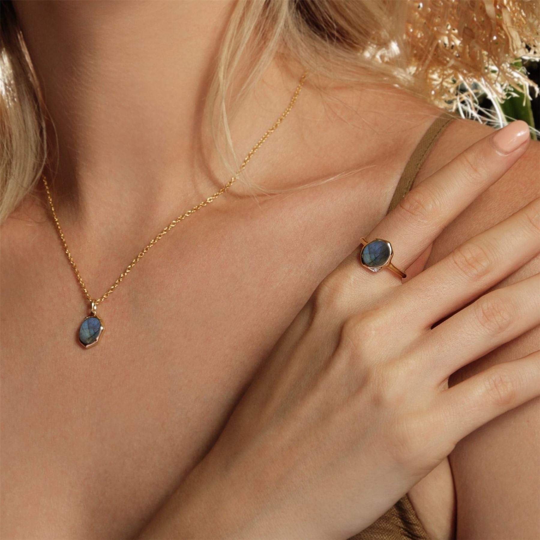270P029305925 Irregular B Gem Labradorite & Diamond Pendant in Gold Plated Silver 2