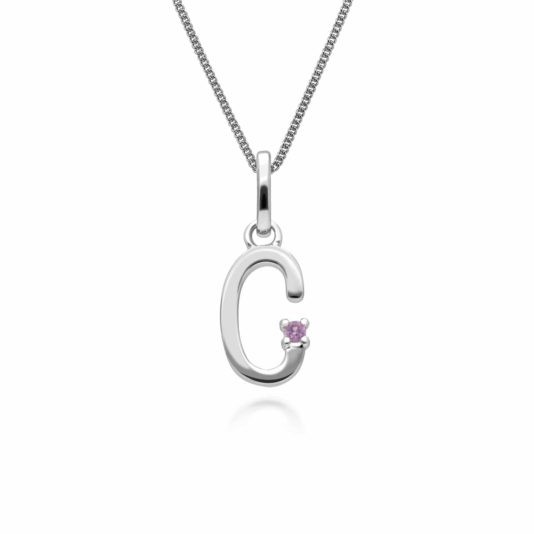 Initial Pink Sapphire Letter Charm Necklace in 9ct White Gold - Gemondo