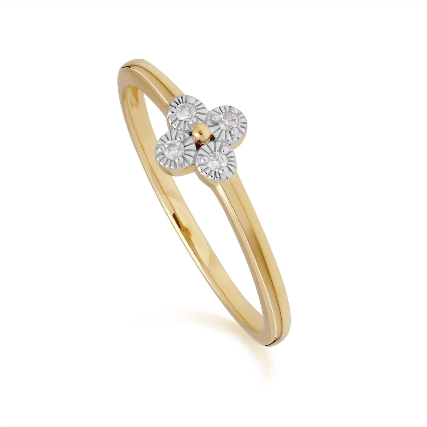 191R0913019 Diamond Flowers Ring in 9ct Yellow Gold 1