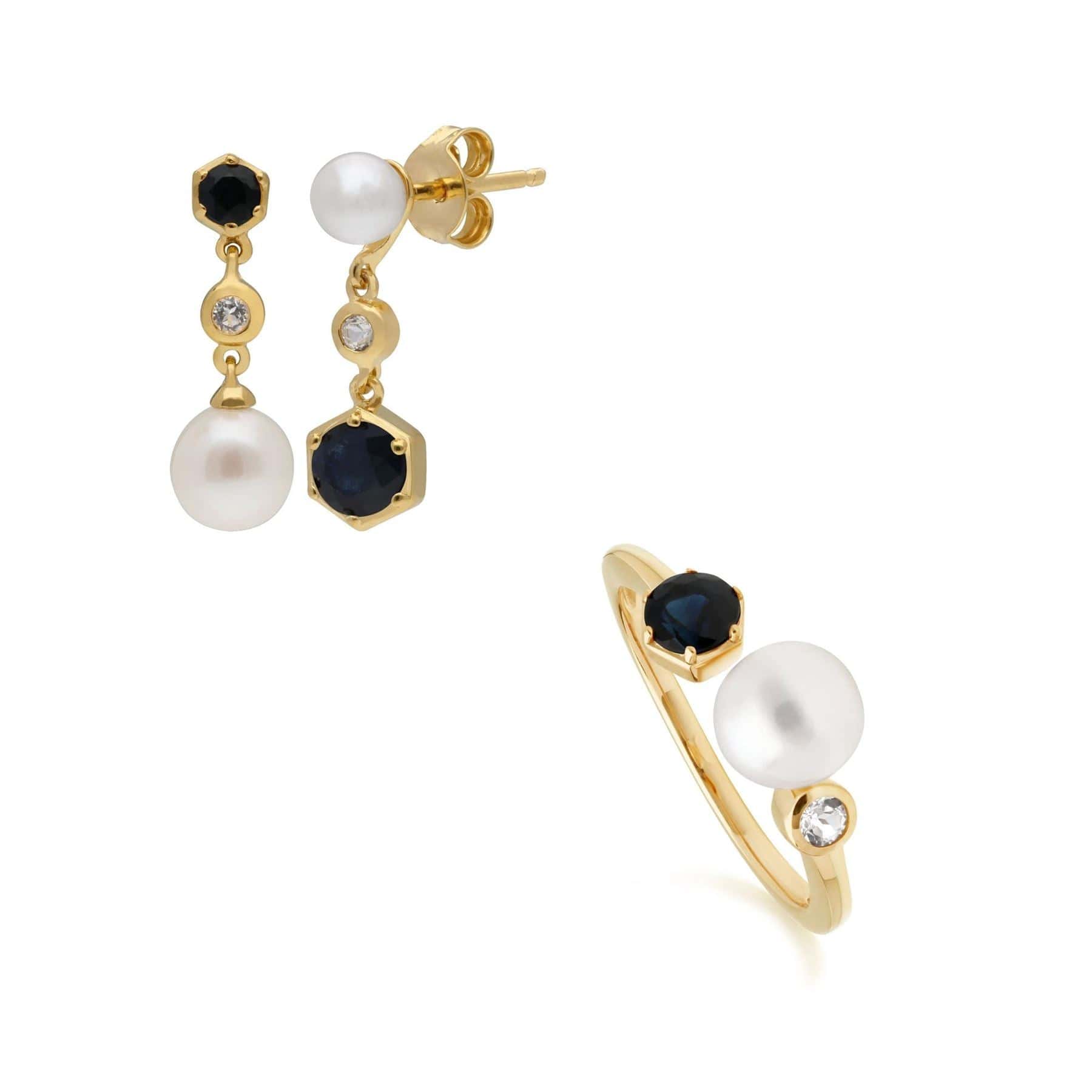 270E030101925-270R058601925 Modern Pearl, Sapphire & Topaz Ring & Earring Set 1