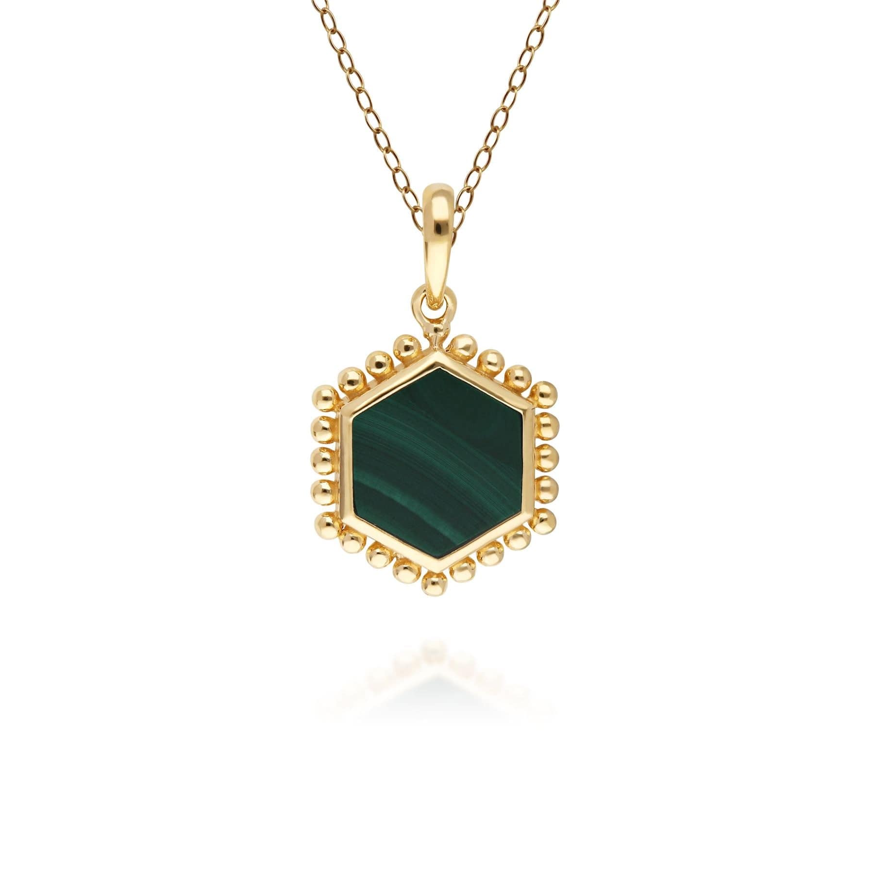 271P017502925 Malachite Flat Slice Hex Pendant in Gold Plated Silver 1