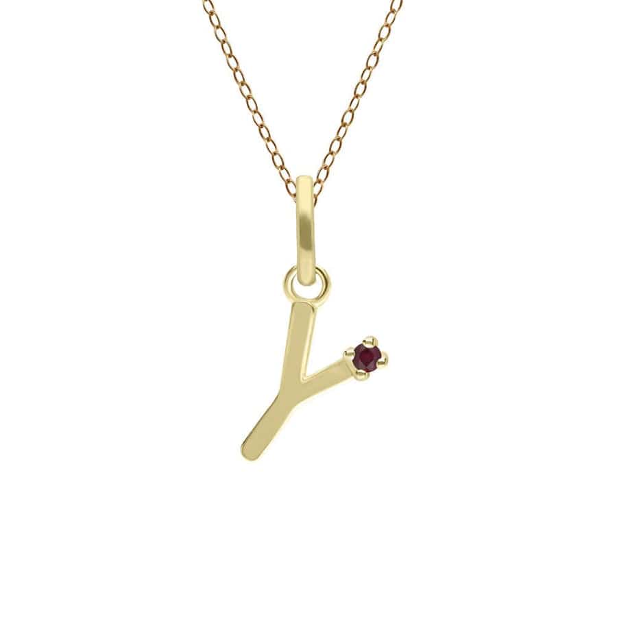 135P2083029 Initial Ruby Letter Necklace In 9ct Yellow Gold 26