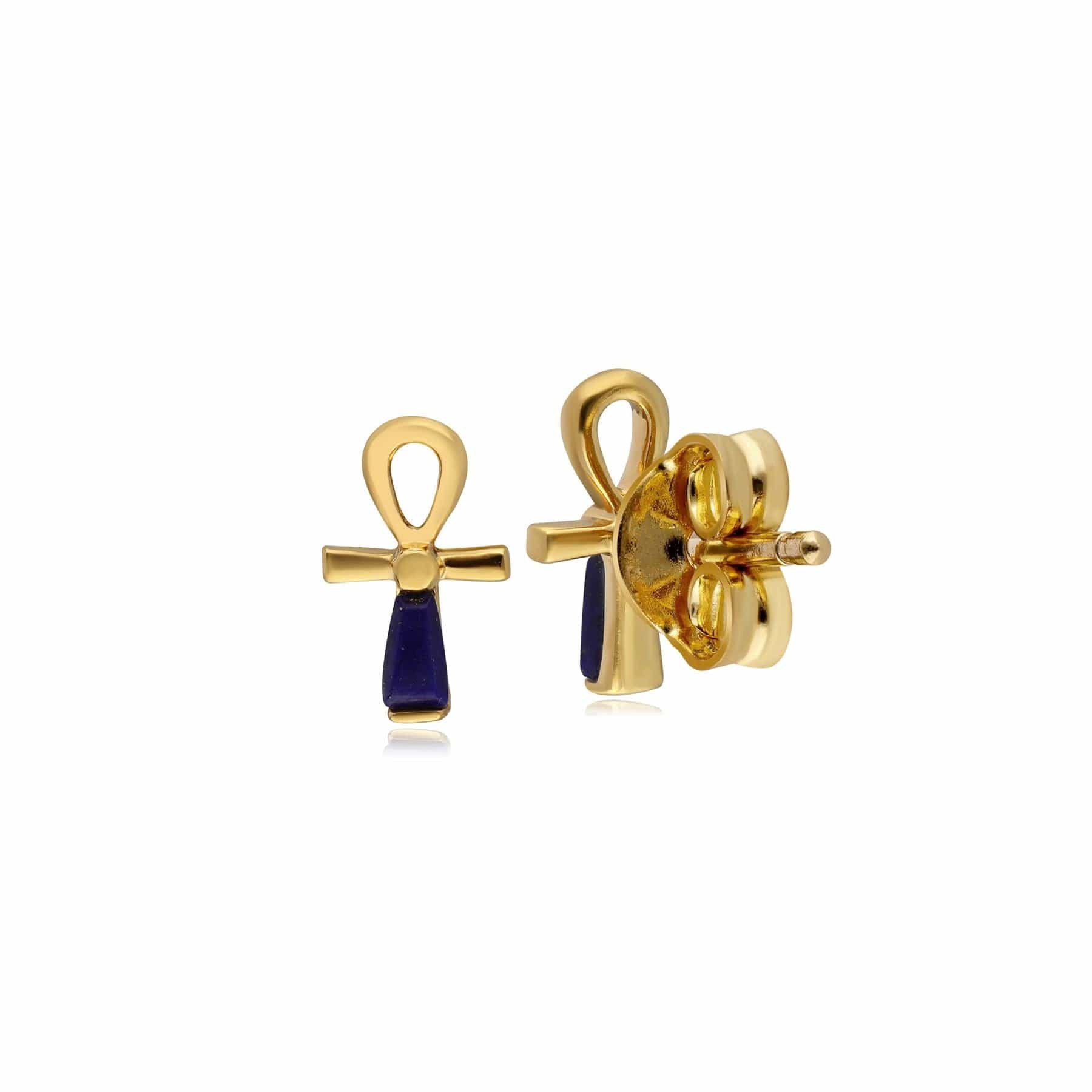 ECFEW™ Lapis Lazuli Ankh Stud Earrings In 9ct Yellow Gold - Gemondo