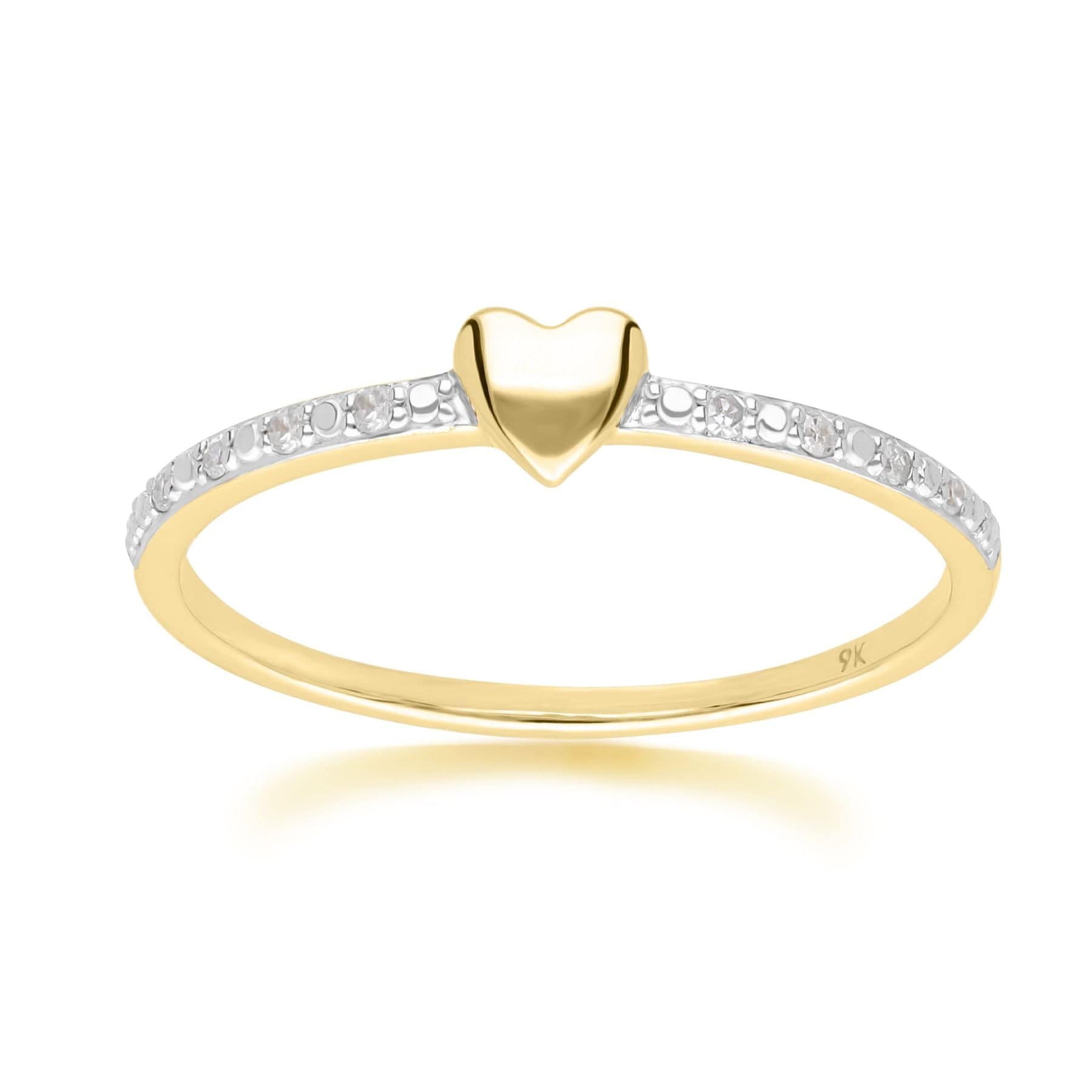 Dainty Love Heart Diamond Band Ring in 9ct Yellow Gold - Gemondo