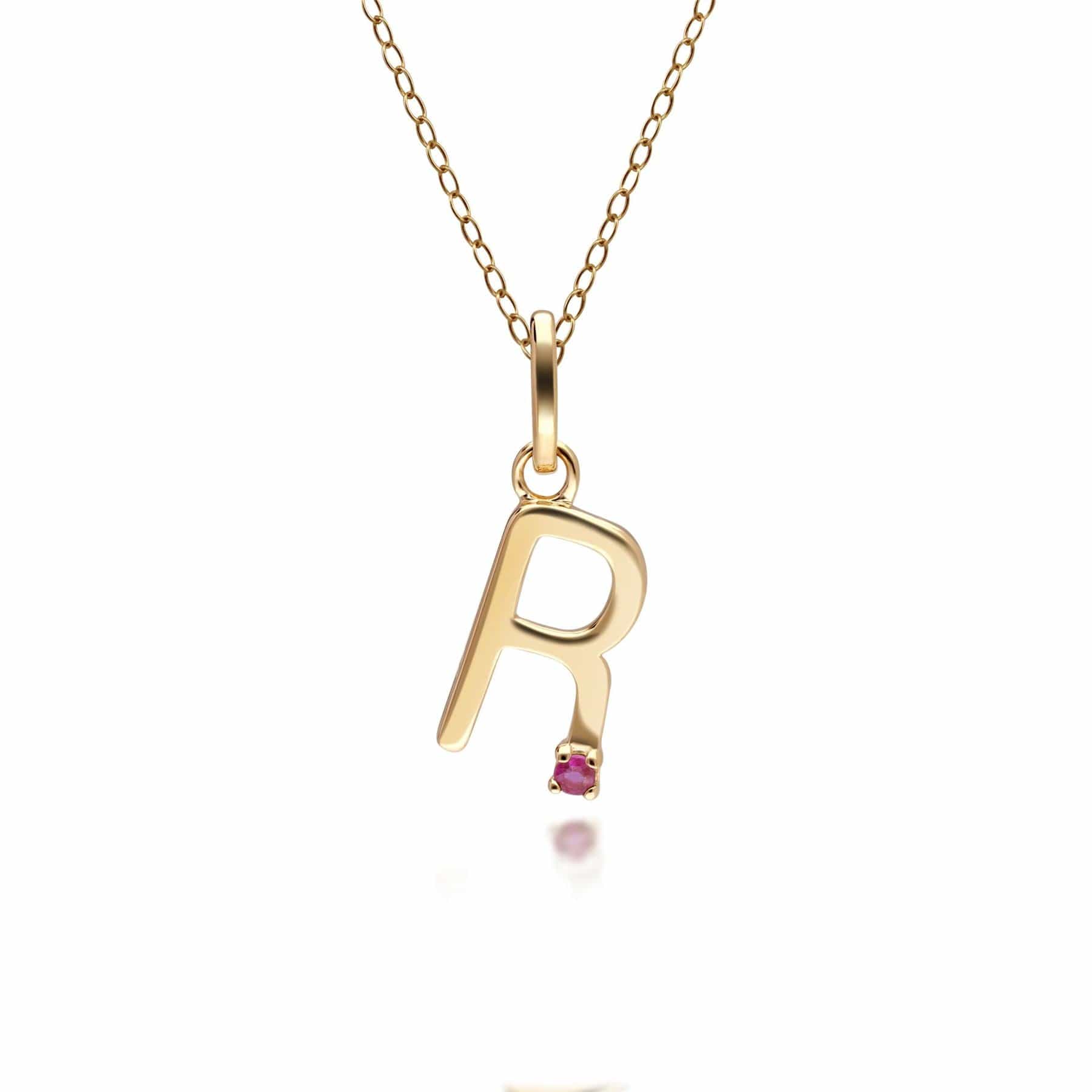 135P2050029 Initial Ruby Letter Necklace In 9ct Yellow Gold 19