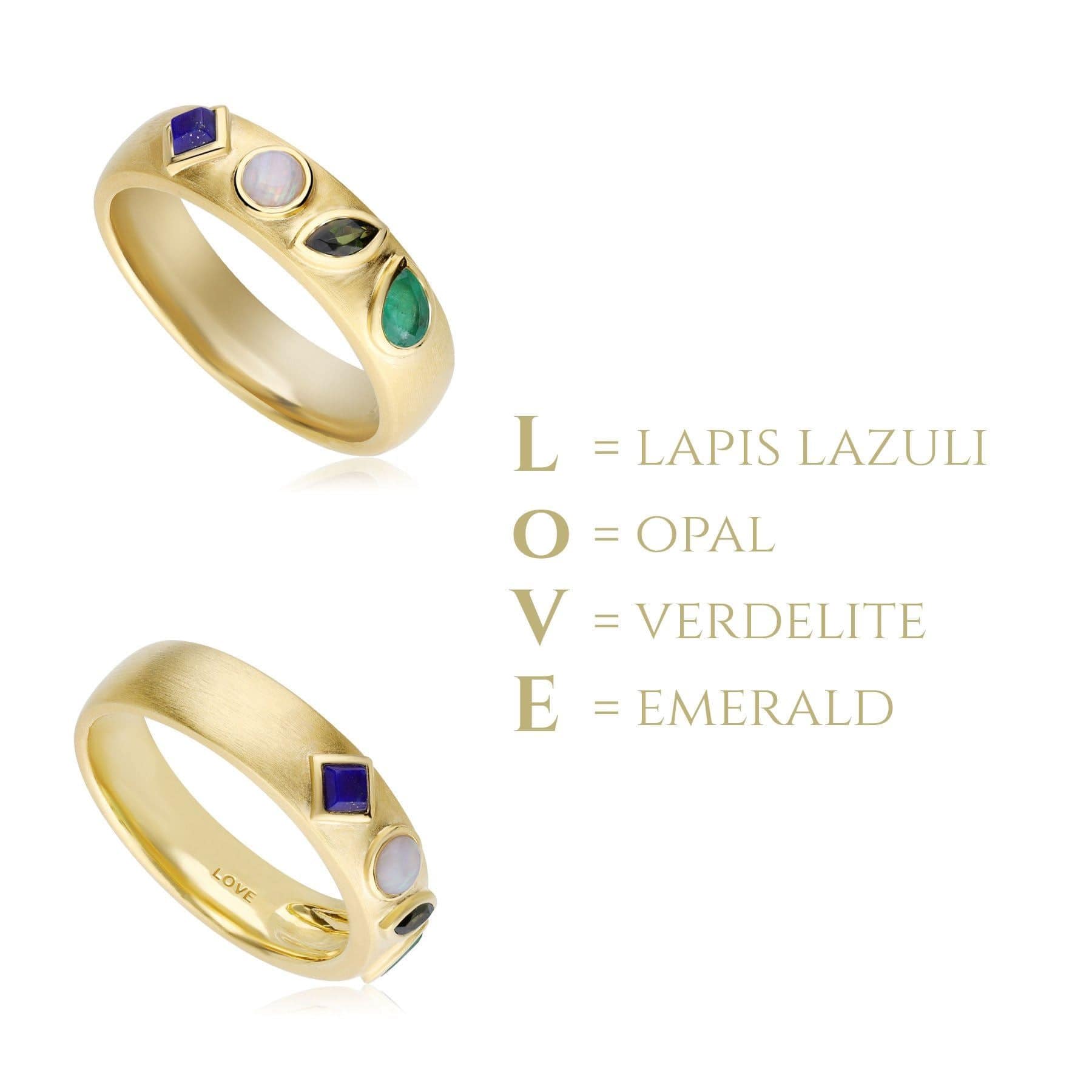 133R9633019 Coded Whispers Brushed Gold 'Love' Acrostic Gemstone Ring 4