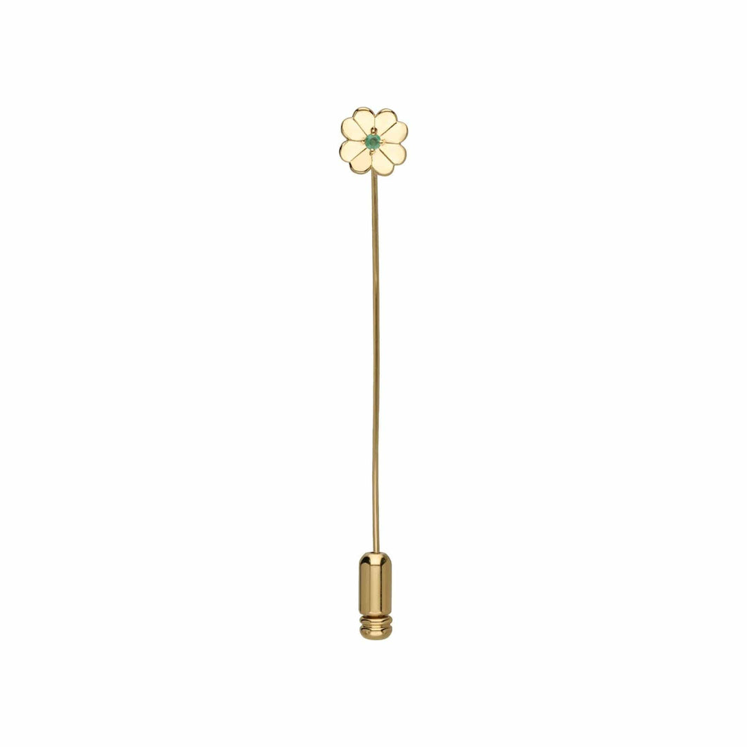 132T0006019 Gardenia Emerald Clover Lapel Pin In 9ct Yellow Gold 1