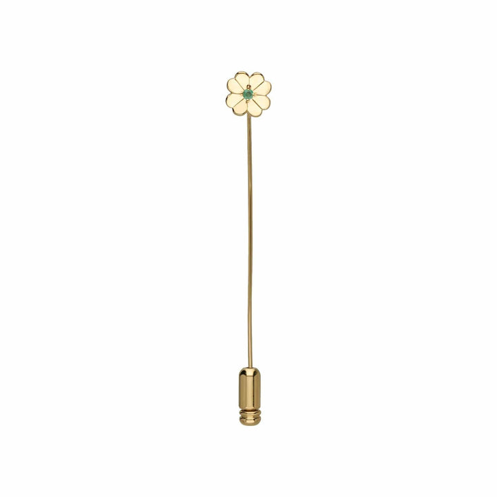132T0006019 Gardenia Emerald Clover Lapel Pin In 9ct Yellow Gold 1