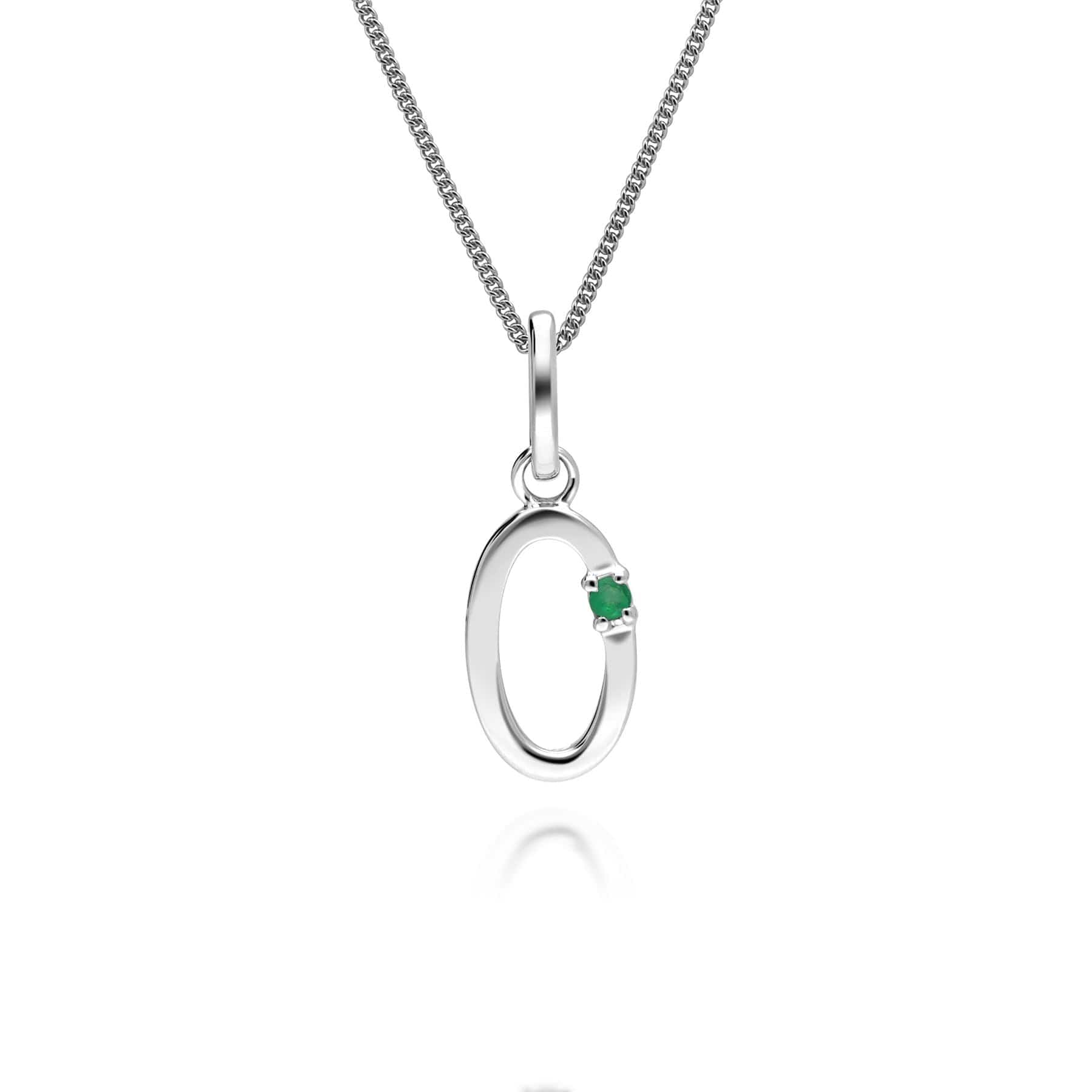 162P0251019 Initial Emerald Letter Charm Necklace in 9ct White Gold 14