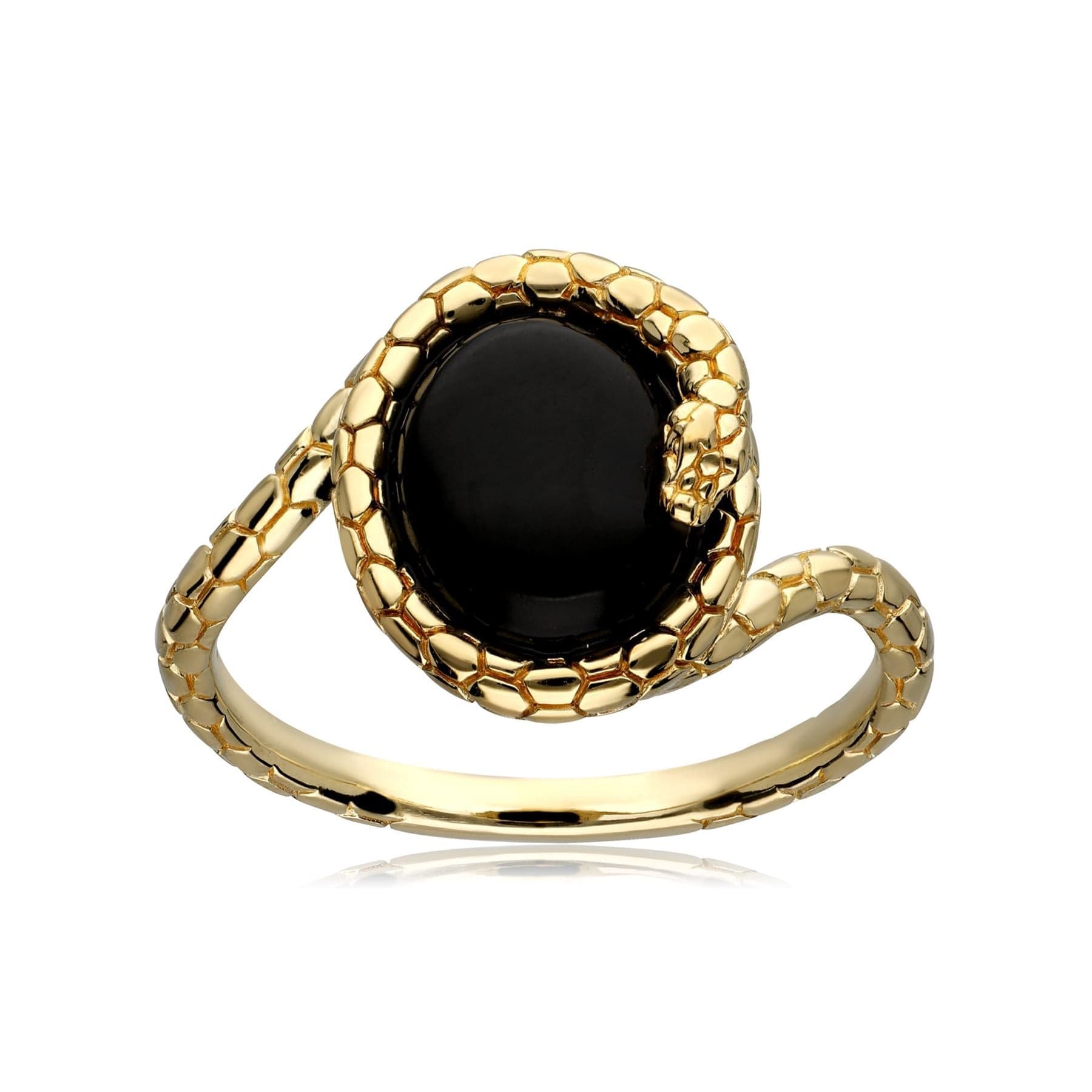 253R644802925 ECFEW™ Onyx Winding Snake Ring In Yellow Gold Plated Silver 4