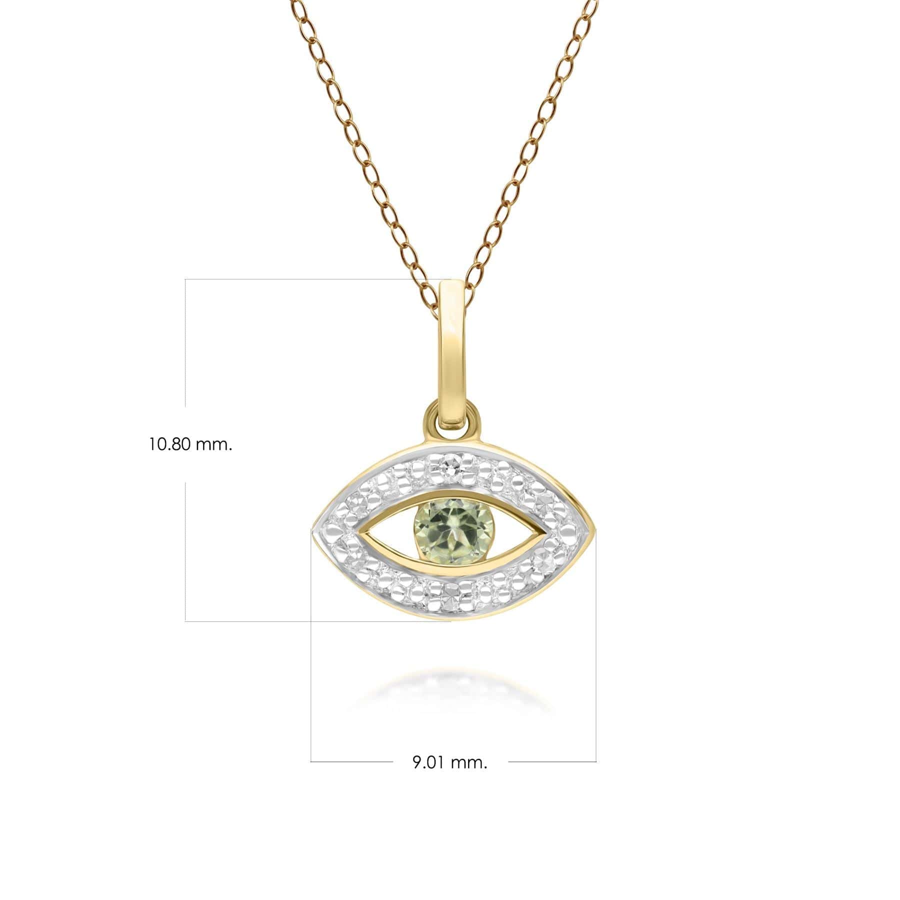 135P2101049 ECFEW™ Dainty Evil Eye Peridot & Diamond Pendant in 9ct Yellow Gold Dimensions