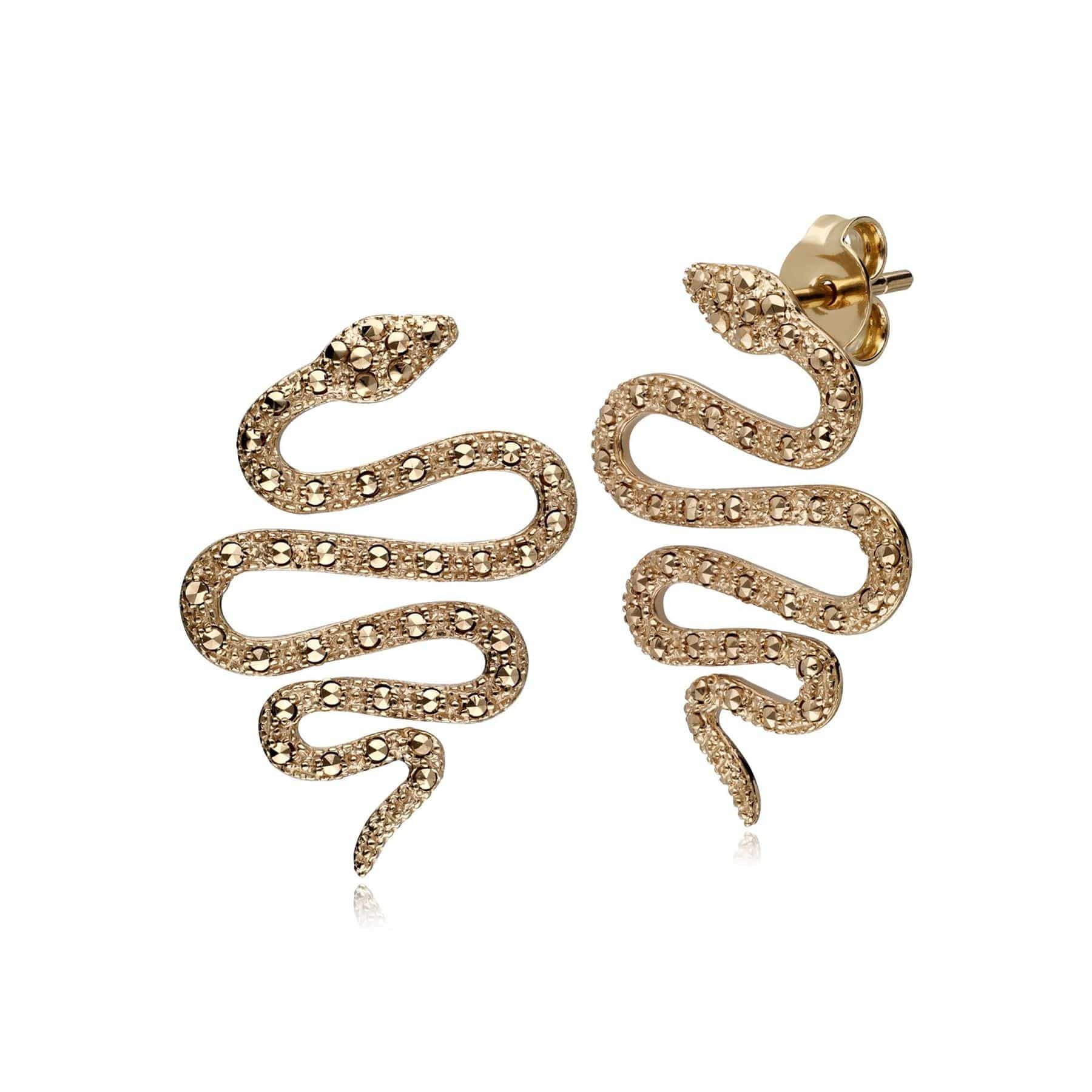 234E037301925 Art Nouveau Marcasite Snake Wrap Earrings in 18ct  Gold Plated Silver 1
