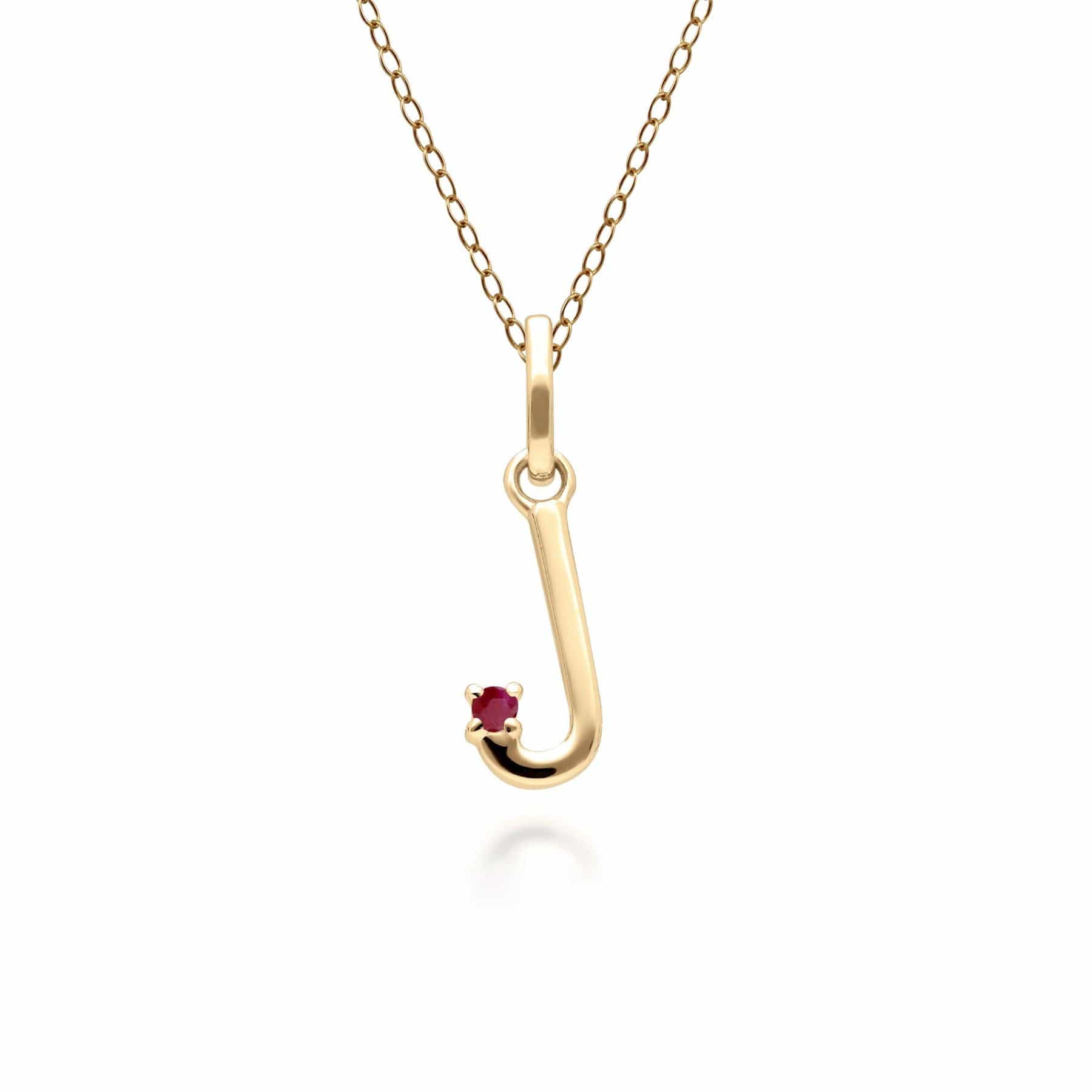 135P2078029 Initial Ruby Letter Necklace In 9ct Yellow Gold 11