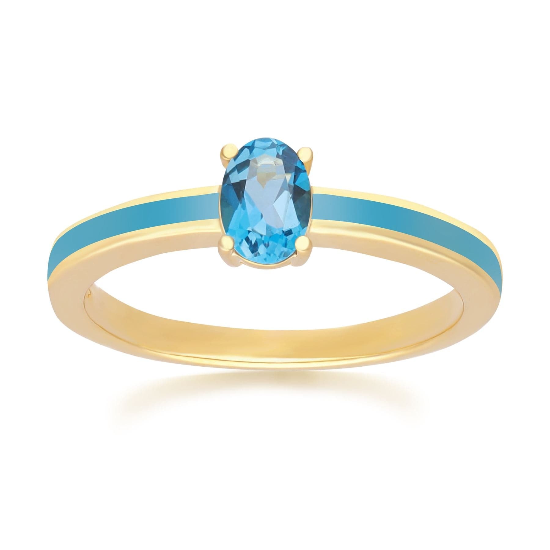 Siberian Waltz Blue Enamel & London Blue Topaz Ring in Gold Plated Silver - Gemondo