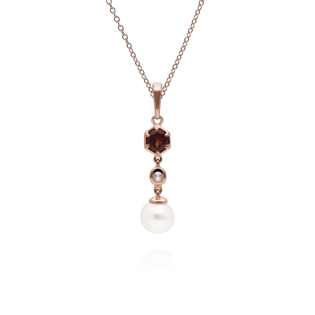 270P030307925 Modern Pearl, Garnet & Topaz Drop Pendant in Gold Plated Sterling Silver 1