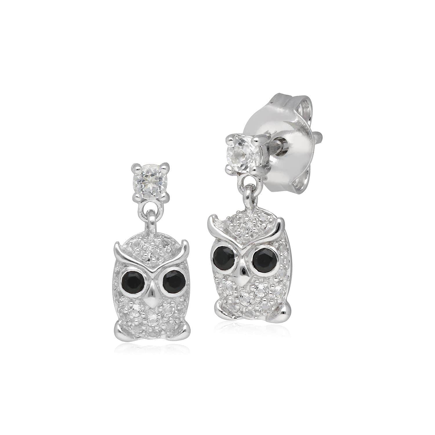 253E193402925 Garden Inspired Spinel & Clear Topaz Owl Stud Earrings In Sterling Silver 1