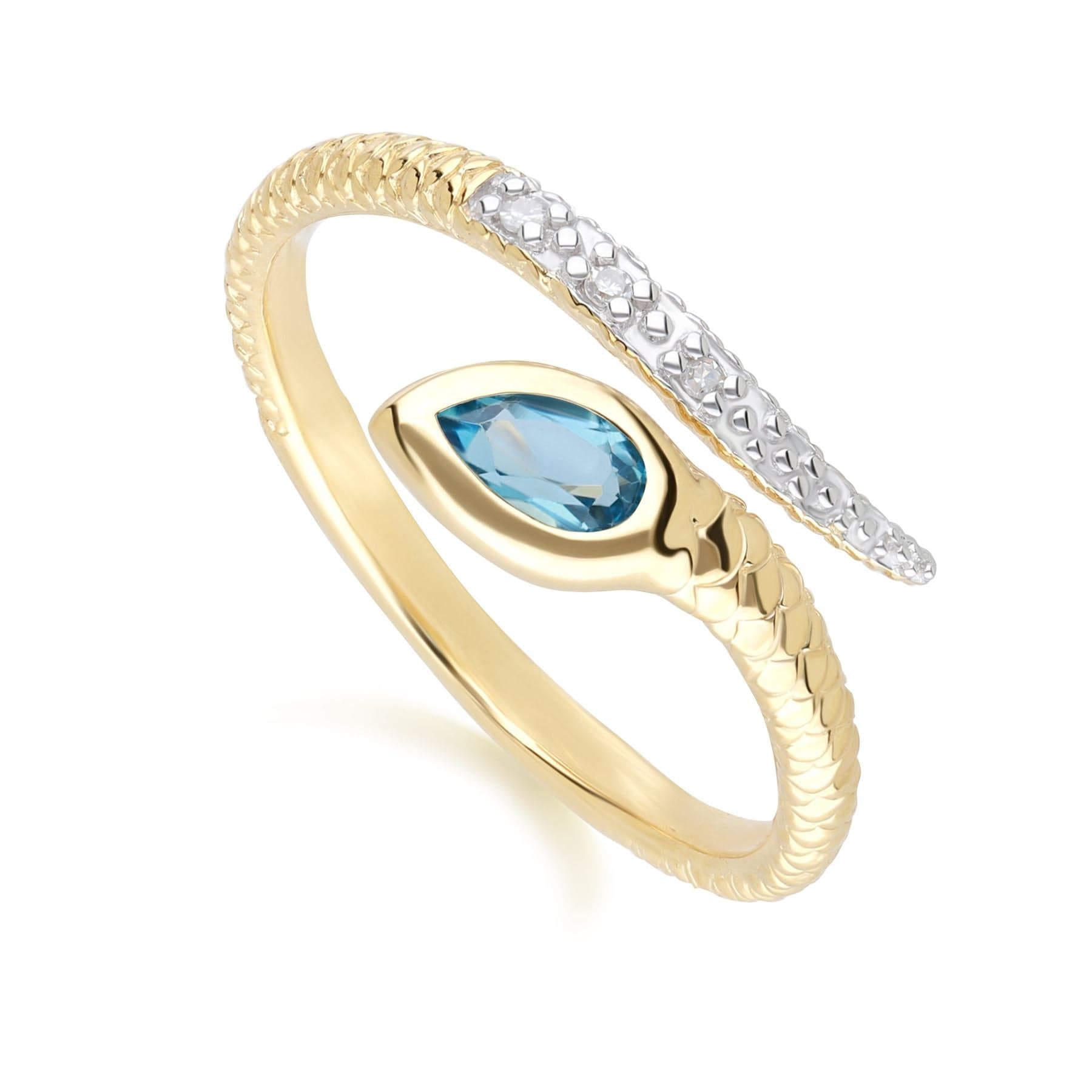 133R9812029 ECFEW™ London Blue Topaz & Diamond Snake Ring in 9ct Yellow Gold Side