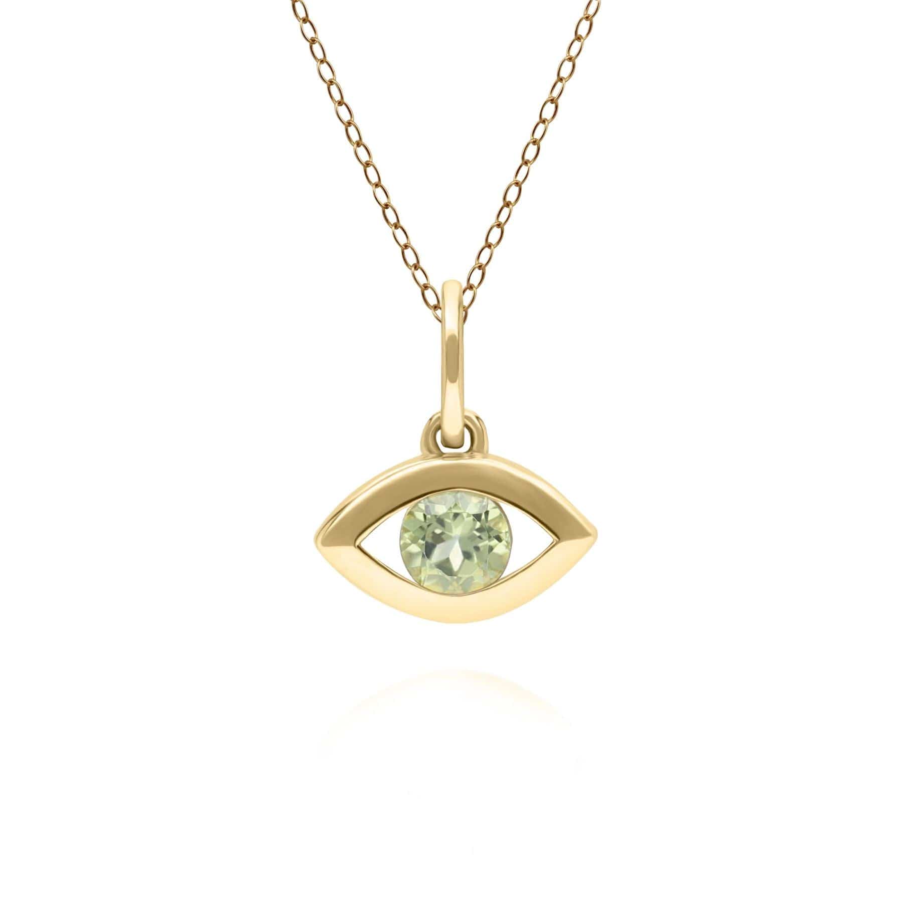 135P2102019 ECFEW™ Dainty Evil Eye Peridot Pendant in 9ct Yellow Gold Front