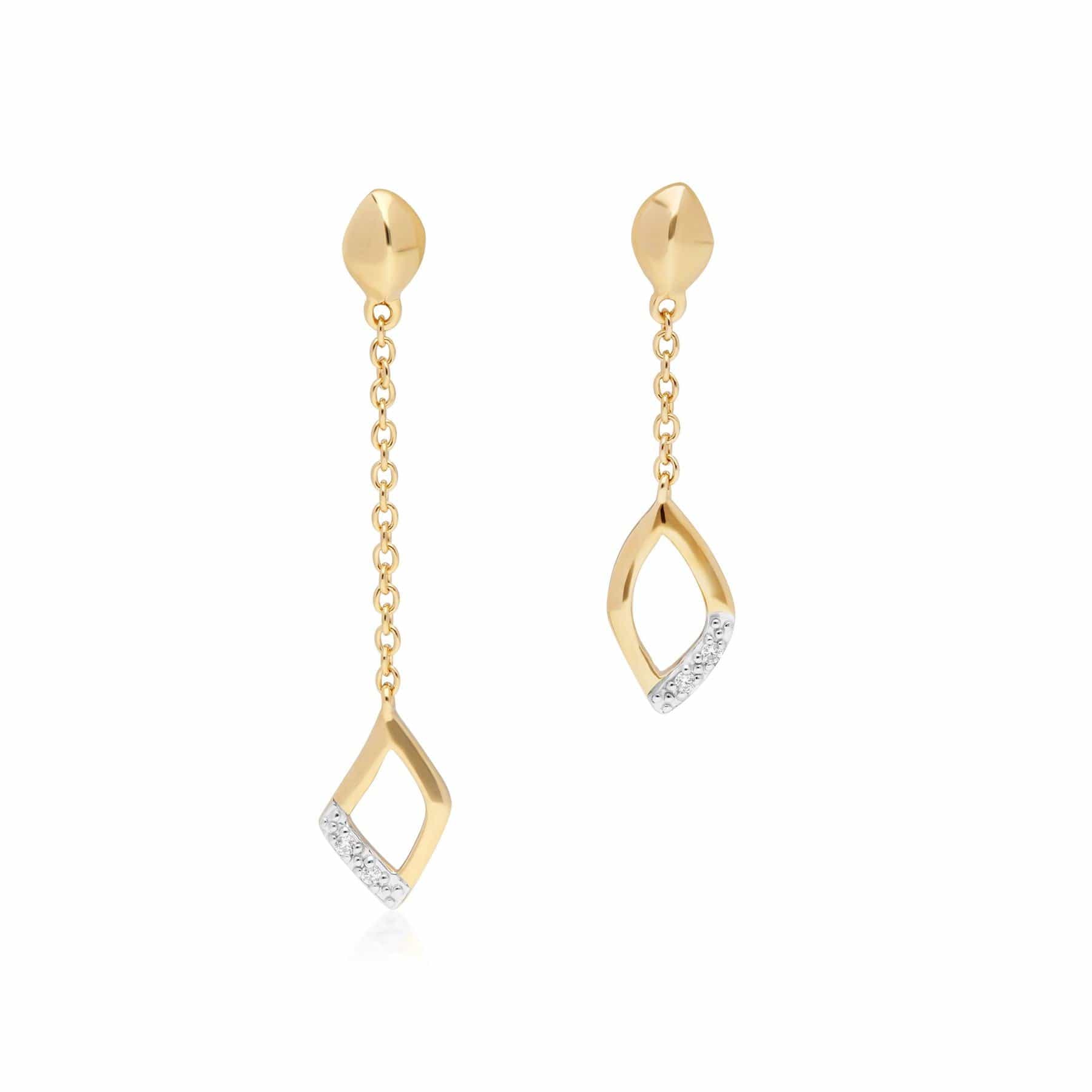 191E0393029 Mismatched Diamond Dangle Drop Earrings in 9ct Yellow Gold 1