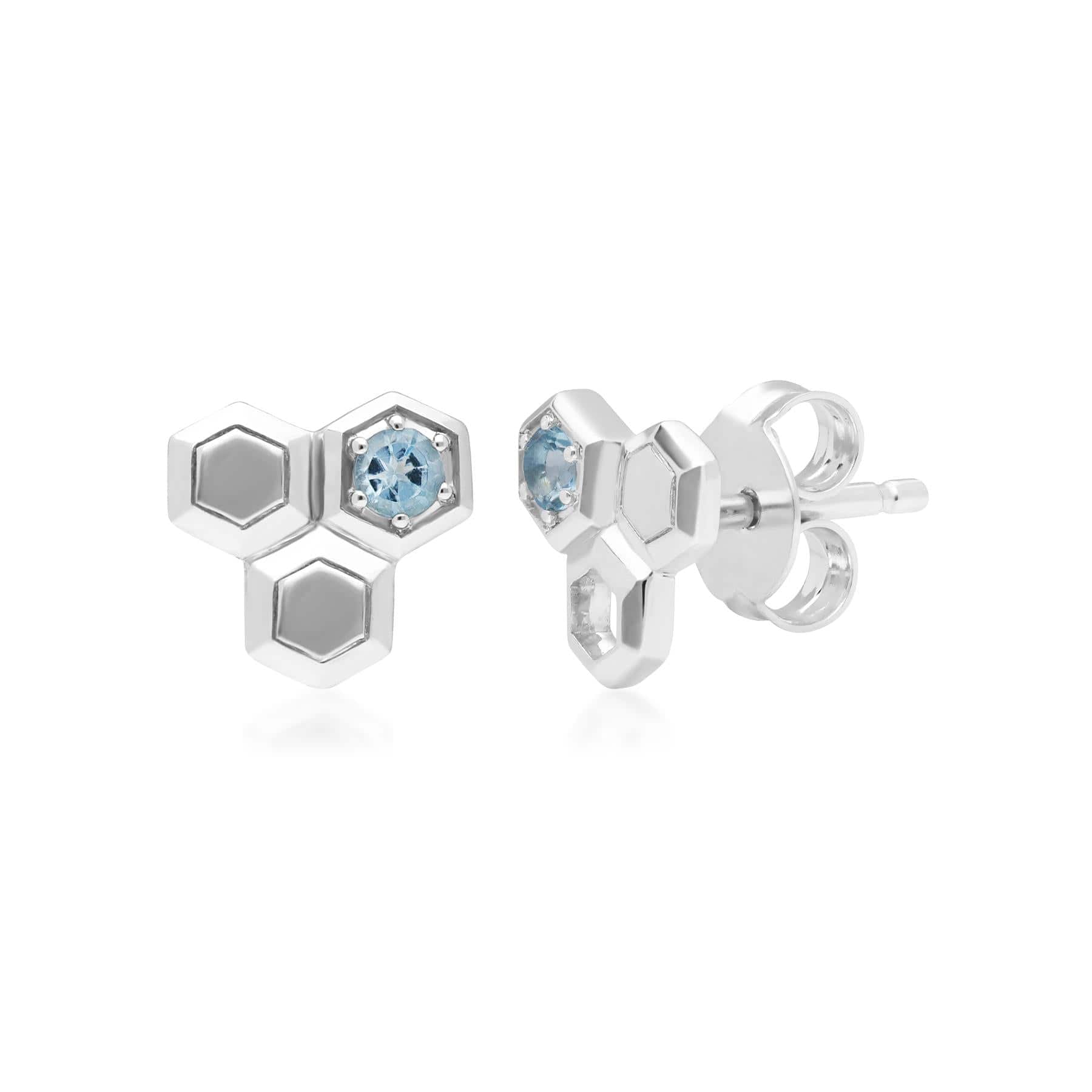 270E026801925 Honeycomb Blue Topaz Stud Earrings in 925 Sterling Silver 1