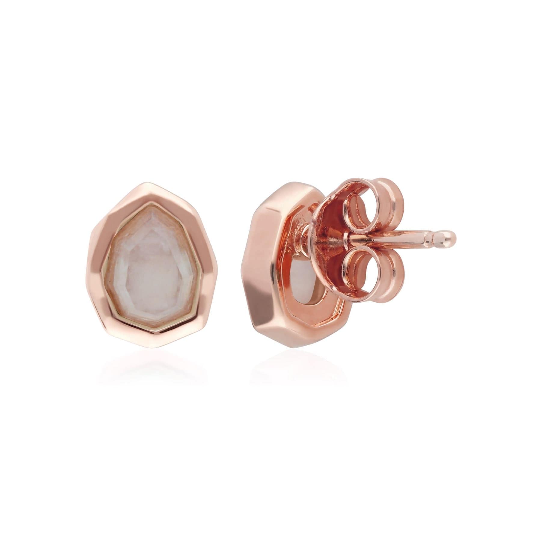271E021203925 Irregular B Gem Rainbow Moonstone Stud Earrings in Rose Gold Plated Silver 2
