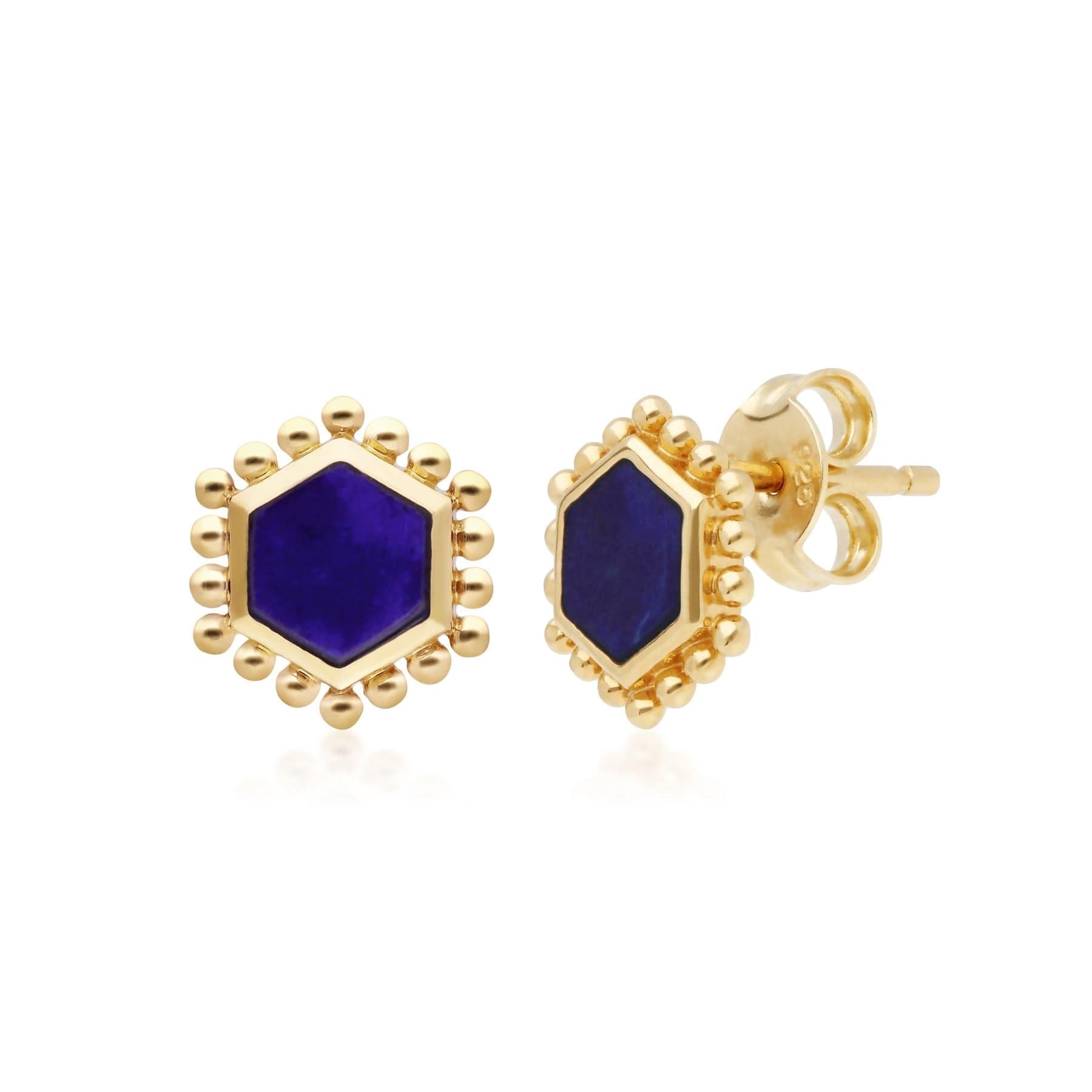 271E020703925 Lapis Lazuli Slice Stud Earrings in Yellow Gold Plated Sterling Silver 1