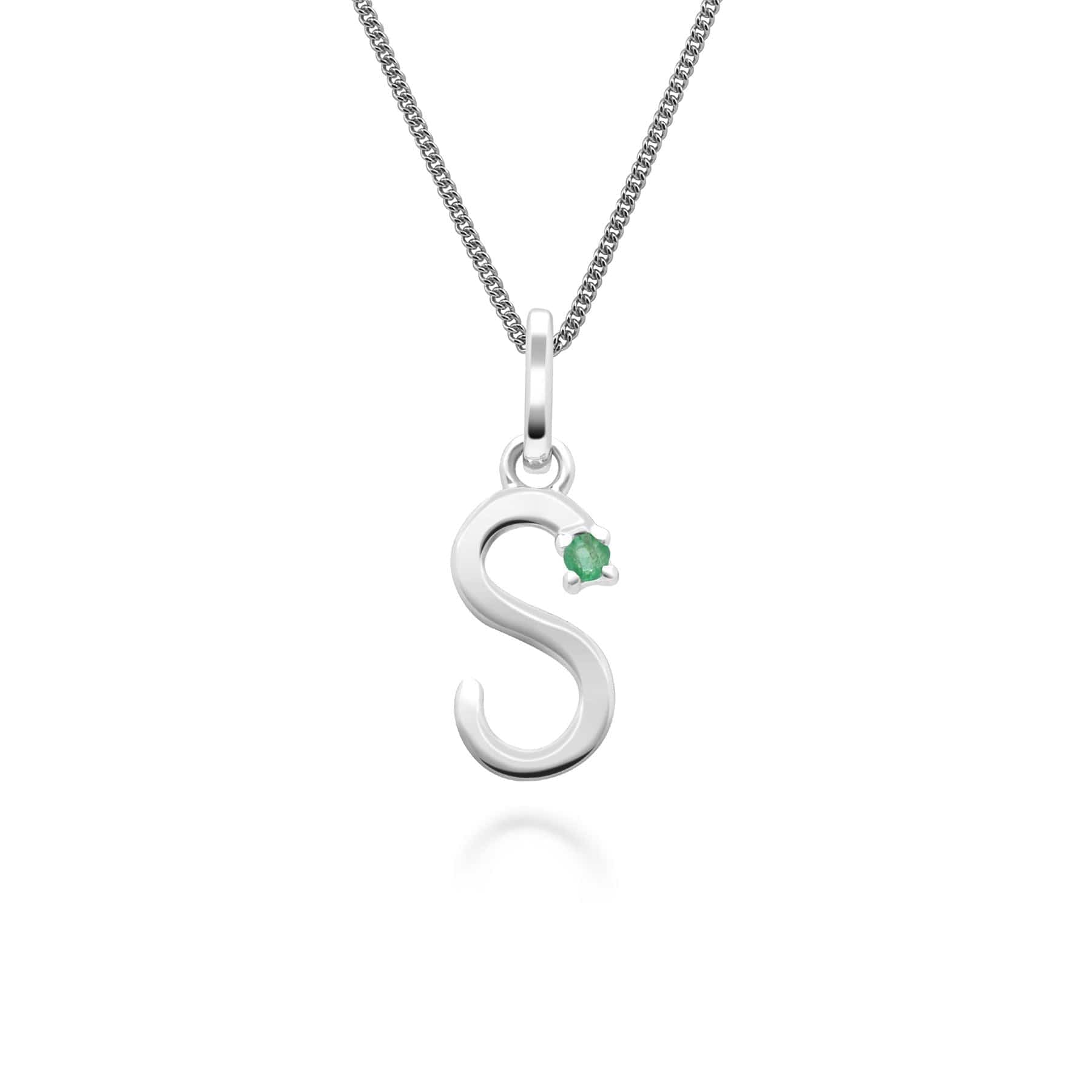 162P0253019 Initial Emerald Letter Charm Necklace in 9ct White Gold 17