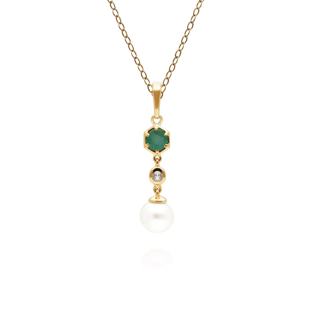 270P030103925 Modern Pearl, Emerald & Topaz Drop Pendant in Gold Plated Silver 1