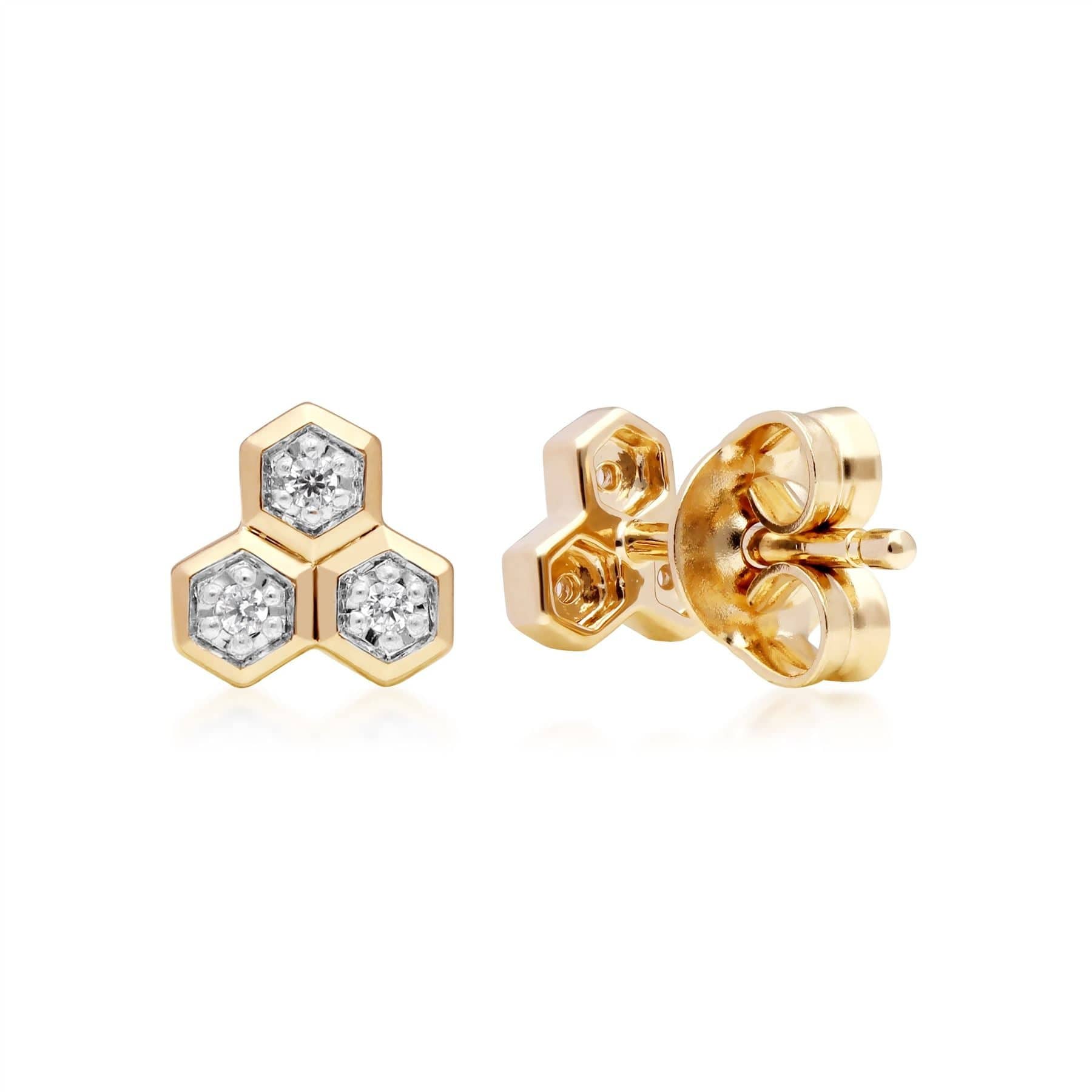 191E0398019 Diamond  Geometric Trilogy Stud Earrings in 9ct Yellow Gold 3